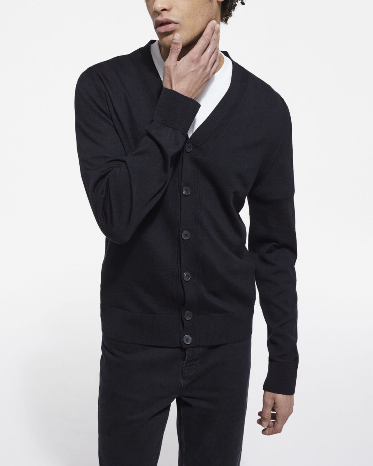 The Kooples MEN BLACK fine black merino cardigan