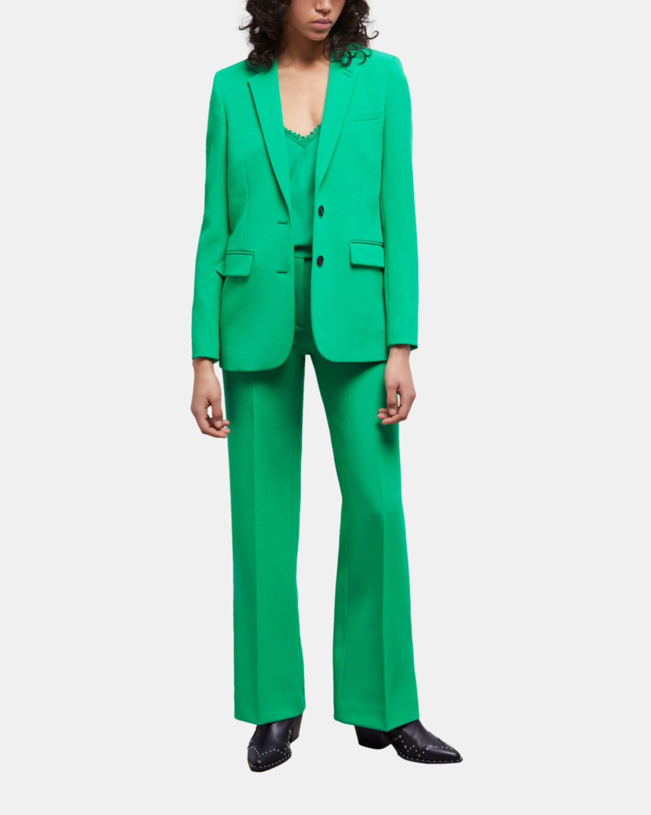 The Kooples FEMME GREEN veste tailleur verte en crêpe