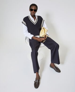 The Kooples F NAVY ECRU sleeveless navy cotton sweater