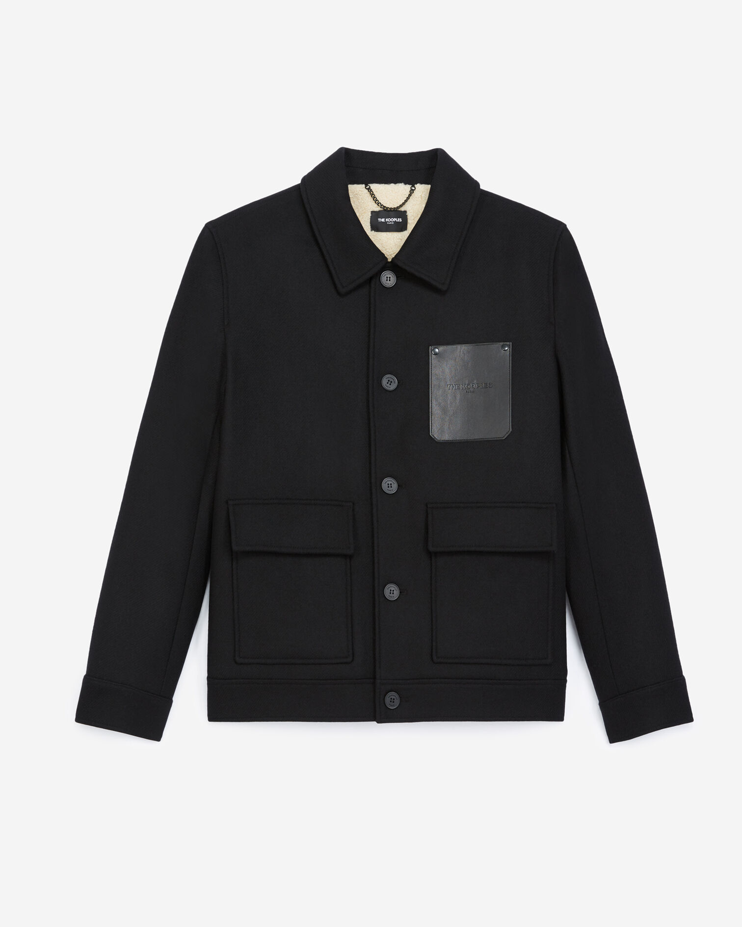 Chaqueta lana negra bolsillo pecho, BLACK, hi-res image number null
