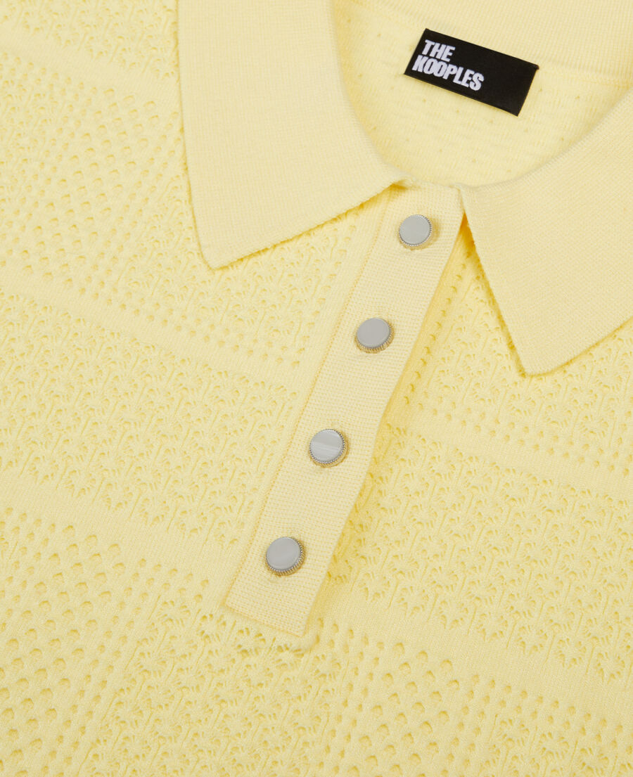 light yellow openwork knit polo t-shirt