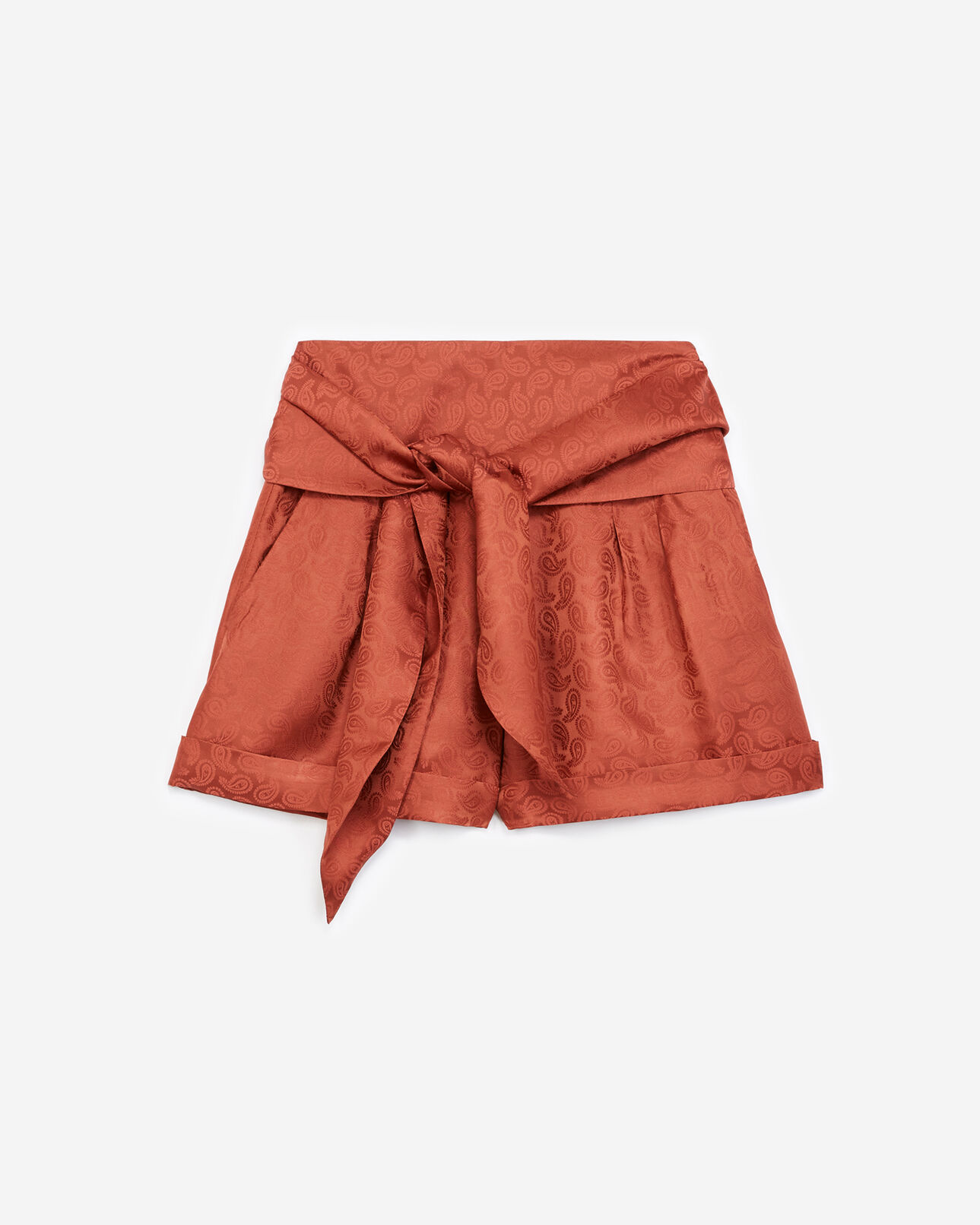 The Kooples WOMEN PINK pink jacquard satin shorts with waist tie