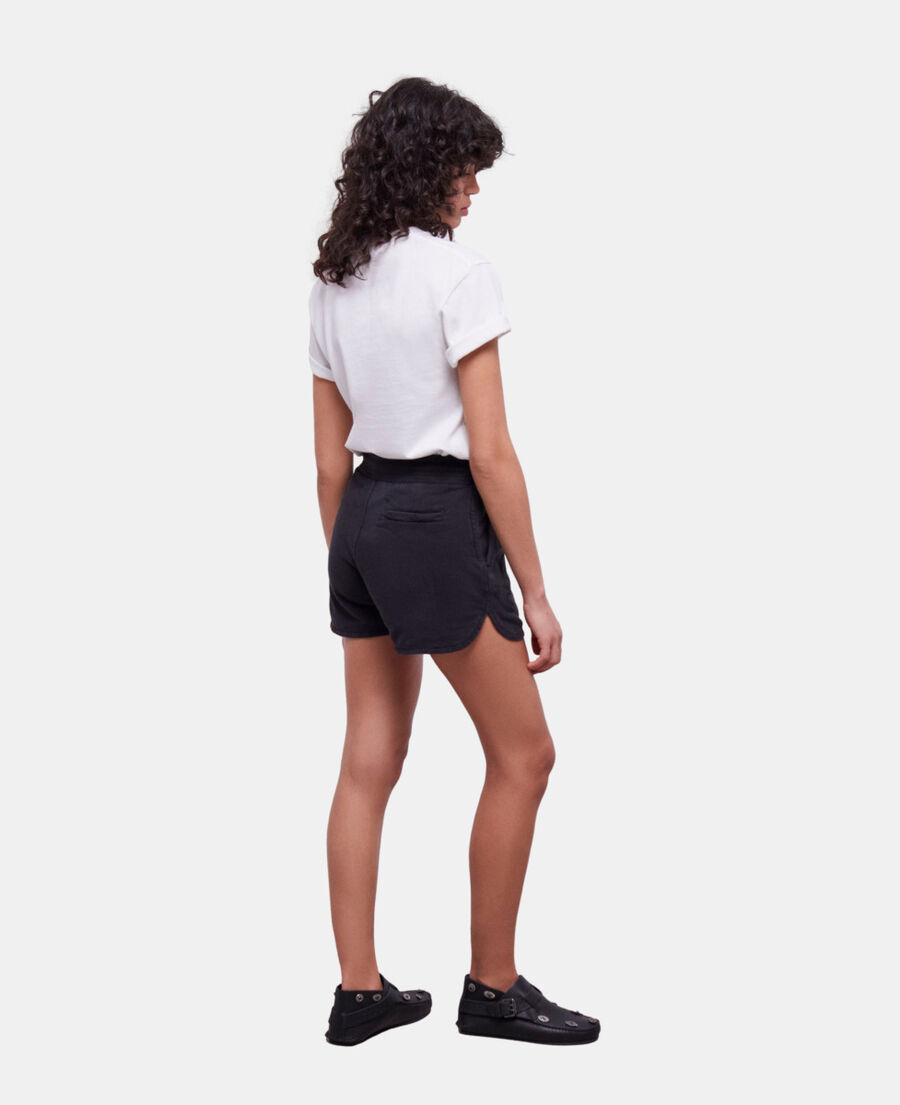The Kooples WOMEN BLACK WASHED black fleece shorts with western-style embroidery