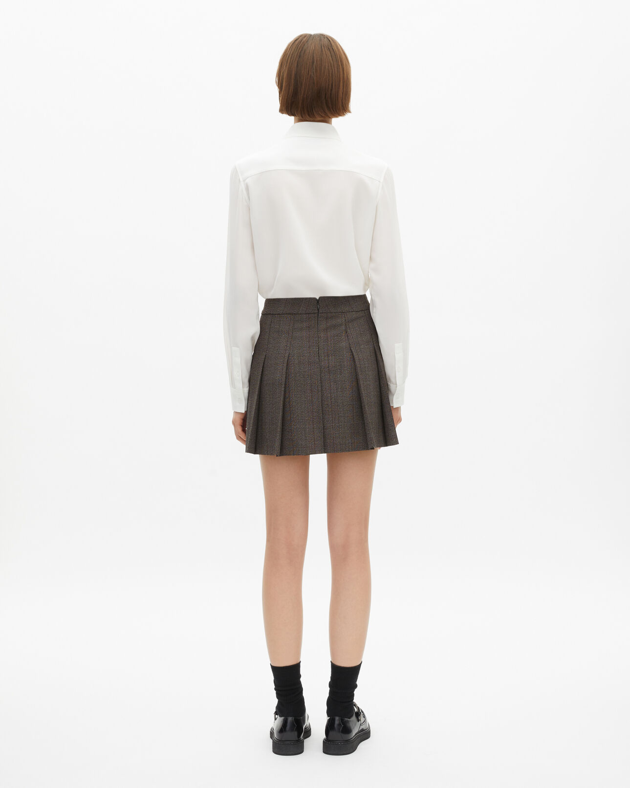 The Kooples WOMEN BROWN prince de galles short skirt in brown wool