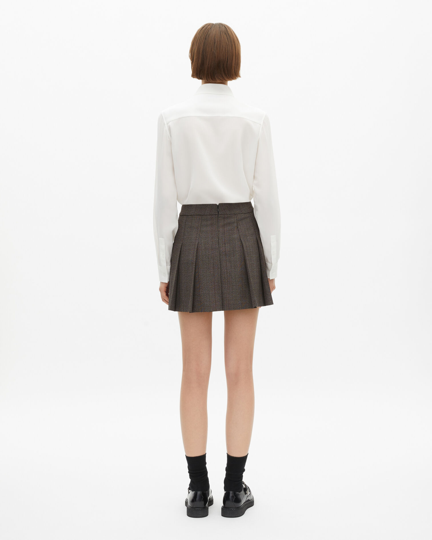 Prince de Galles short skirt in brown wool, BROWN, hi-res image number null