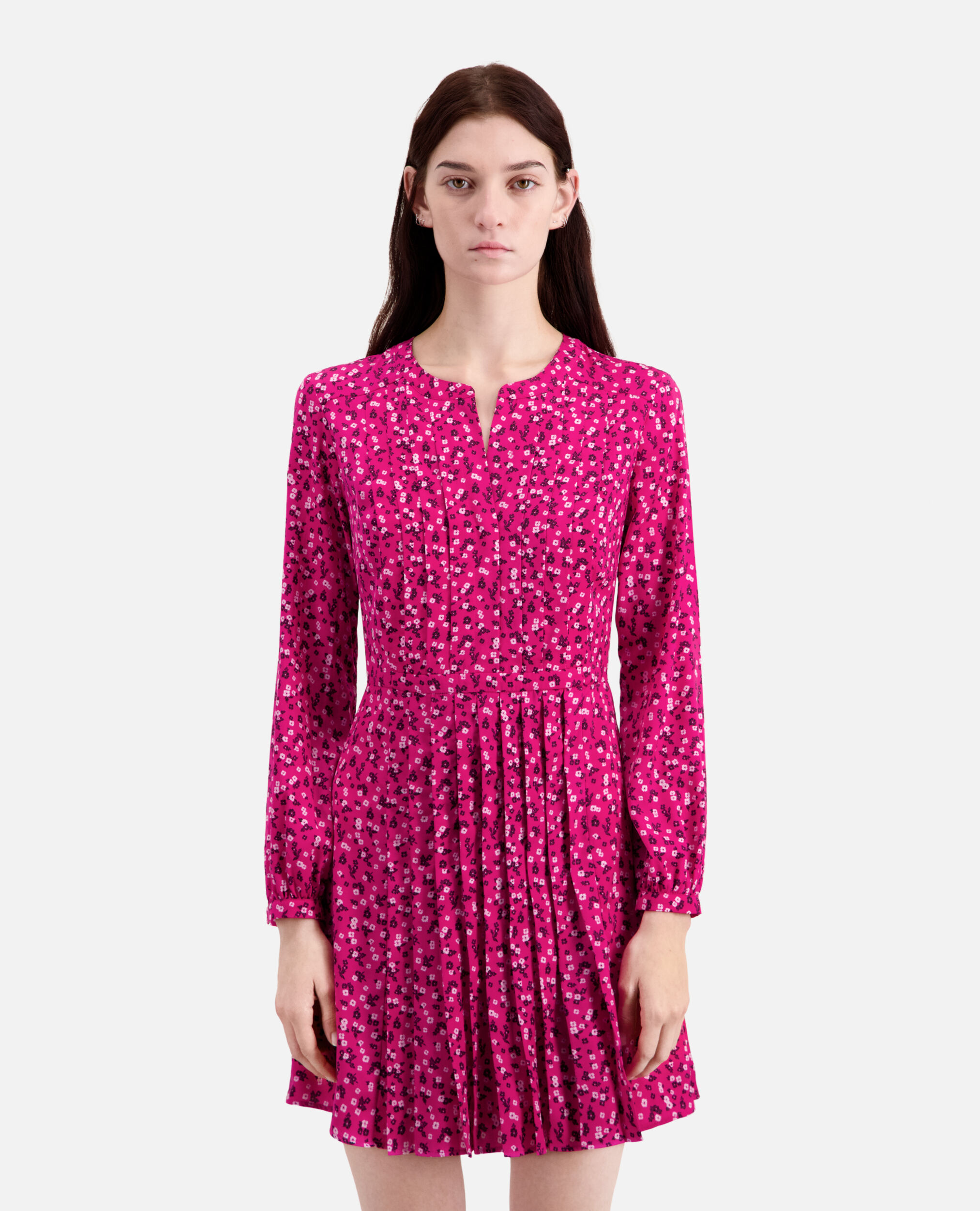 Short printed dress with pleating, PINK BLACK, hi-res image number null