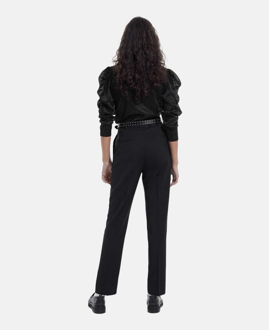 flowing black top with puffed sleeves