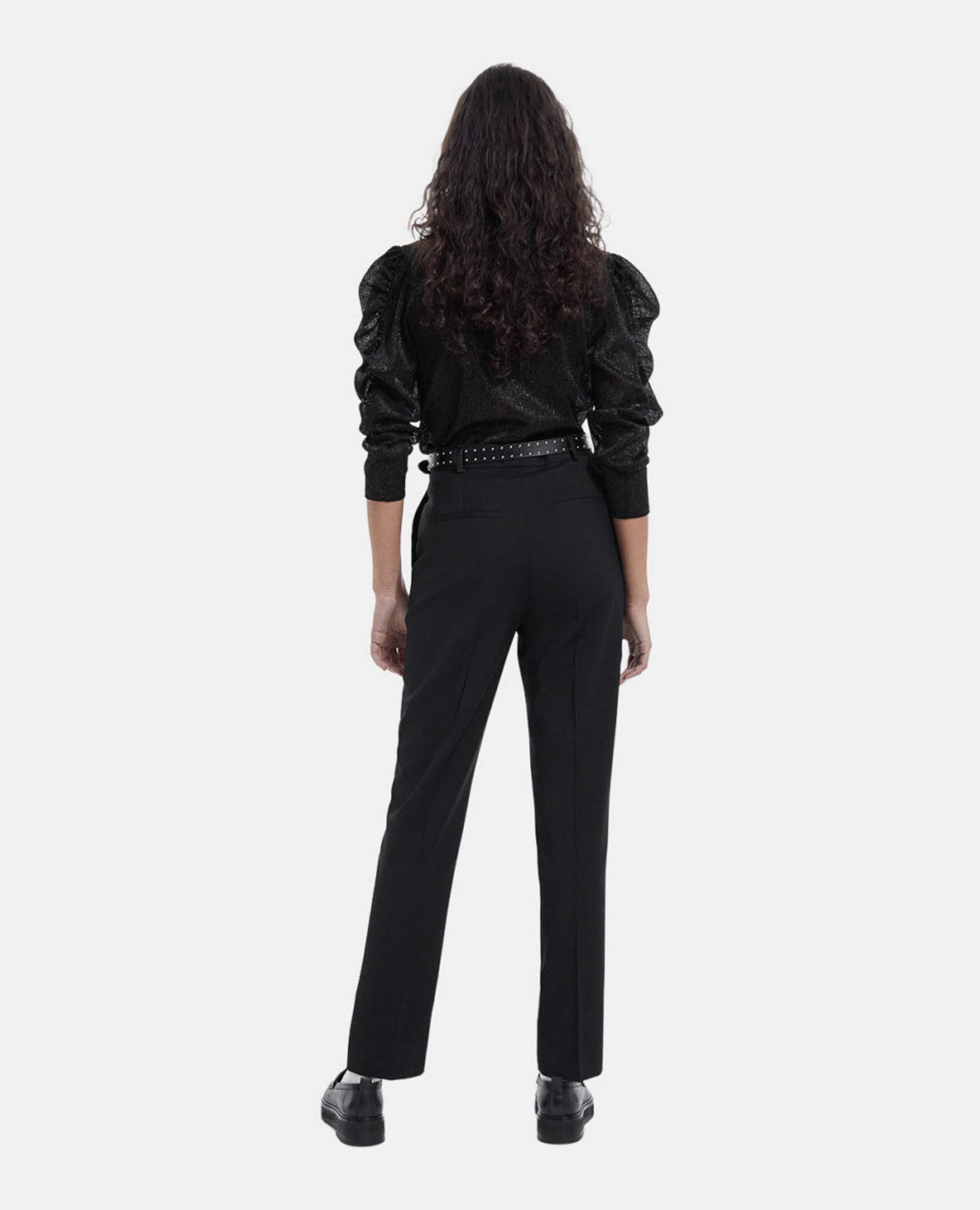 Flowing black top with puffed sleeves, BLACK, hi-res image number null
