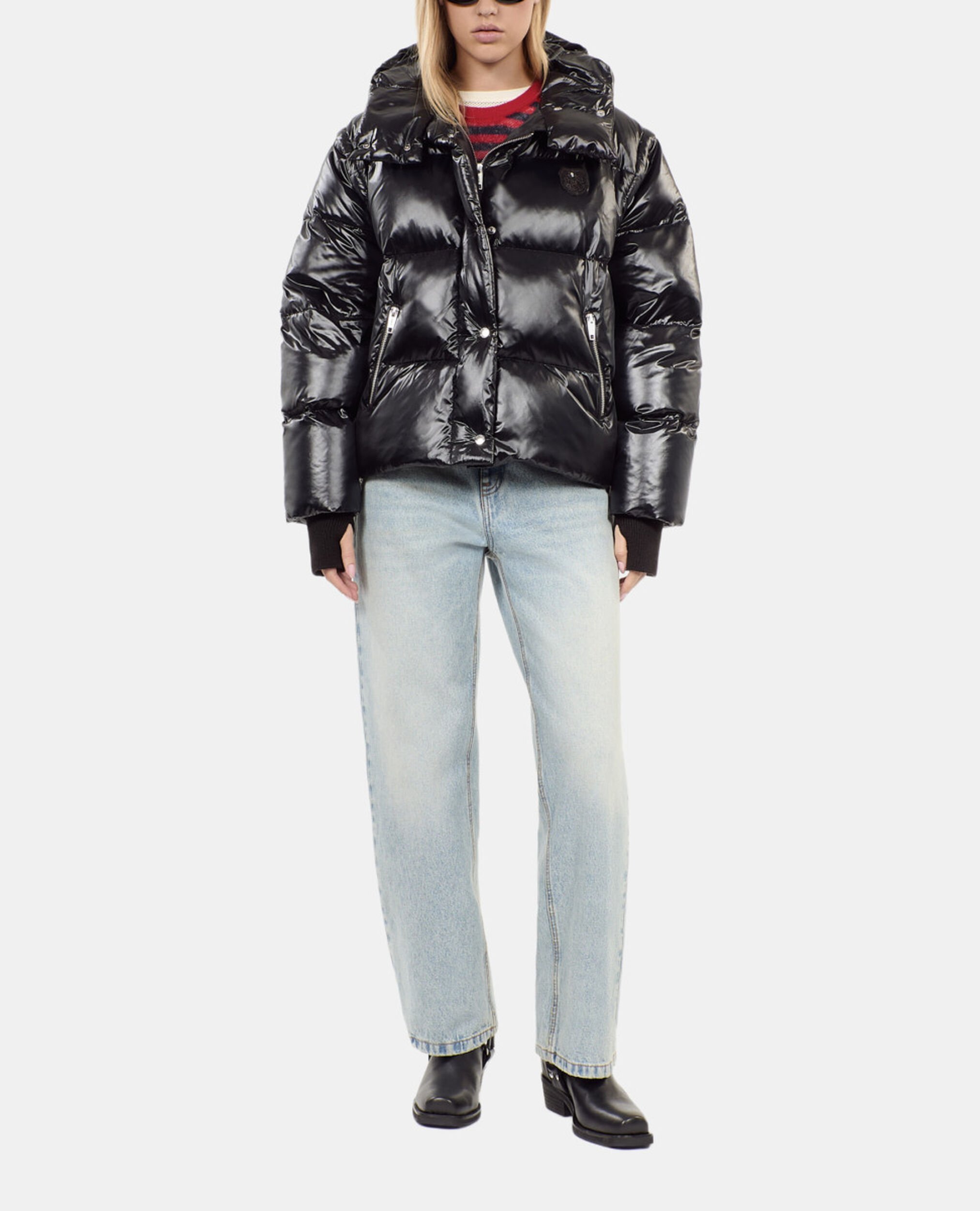 Black down jacket with detachable sleeves, BLACK, hi-res image number null