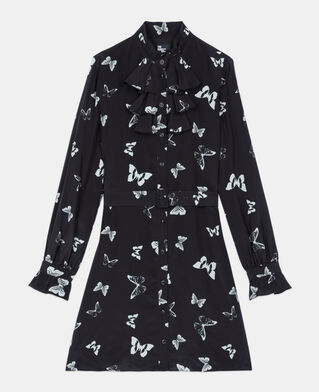 The Kooples FEMME BLACK WHITE robe courte imprim&eacute;e papillons