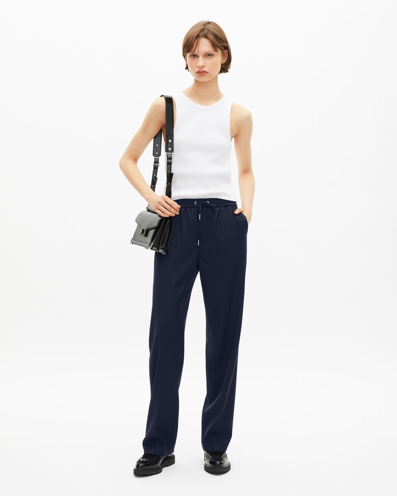 The Kooples FEMME DARK NAVY pantalon droit en laine bleu foncé