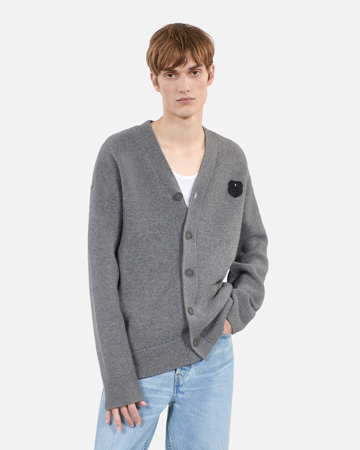 Cardigan en laine grise, MIDDLE GREY MEL, hi-res image number null