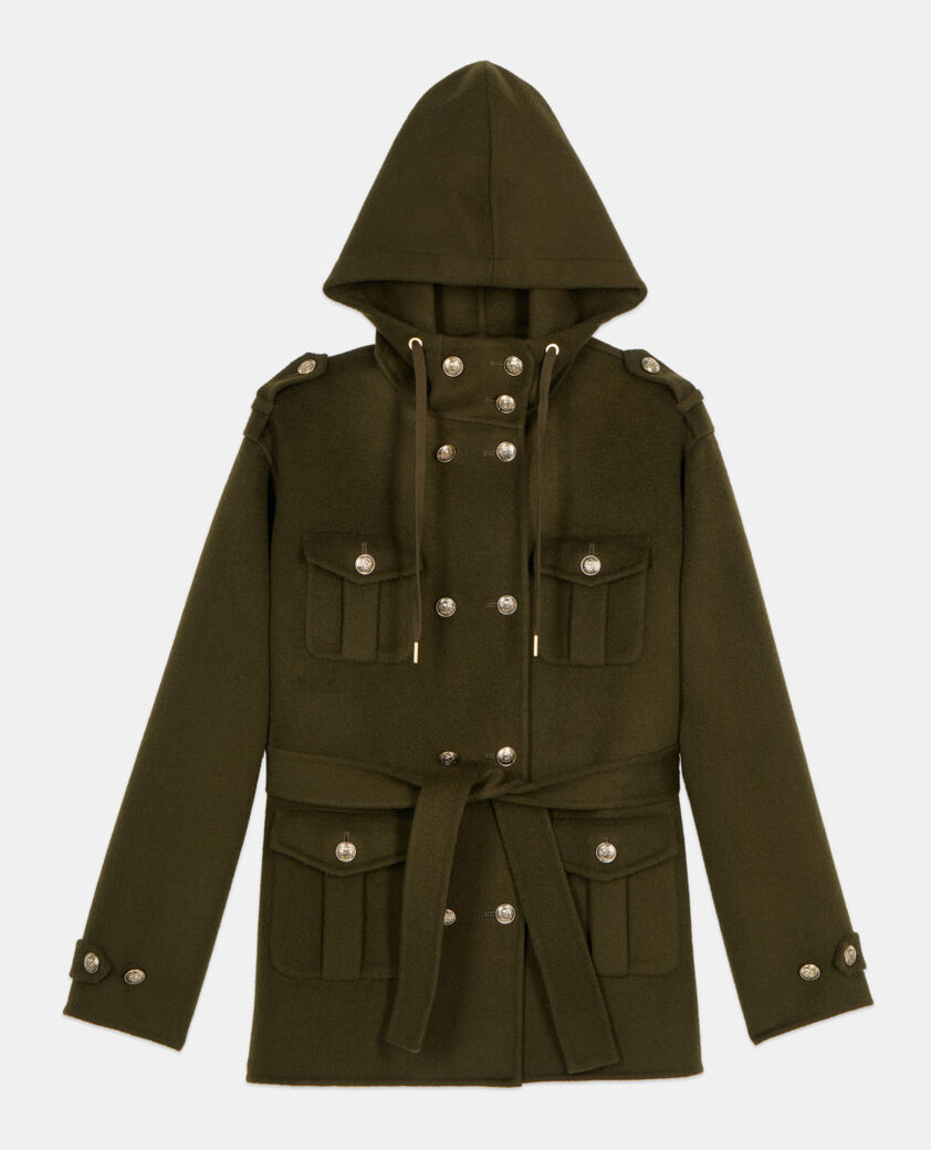 The Kooples DAMEN KAKI khakifarbene offiziersjacke aus wollmischung