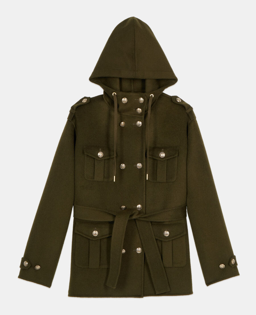 The Kooples DAMEN KAKI khakifarbene offiziersjacke aus wollmischung