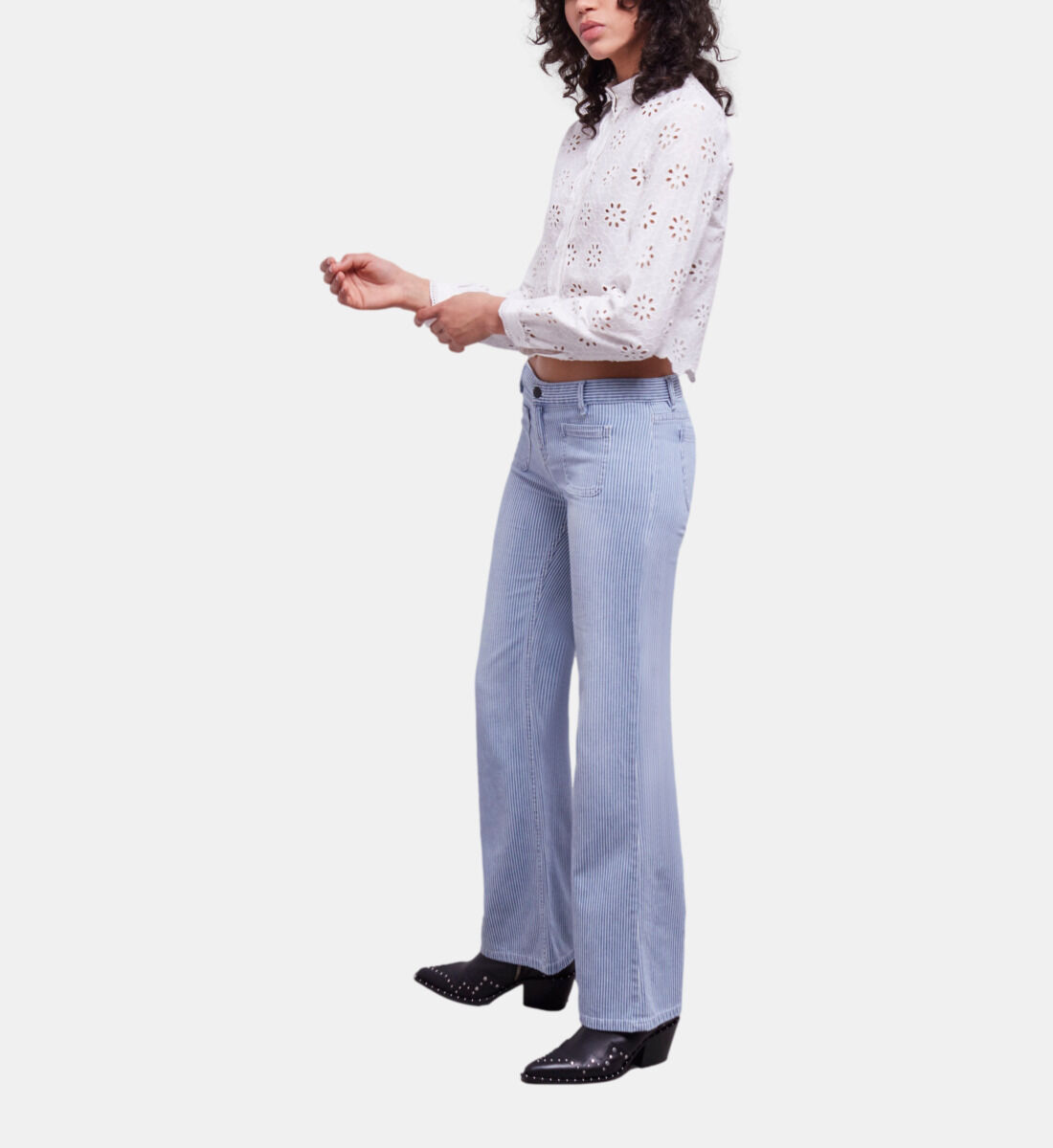Blue and white striped jeans