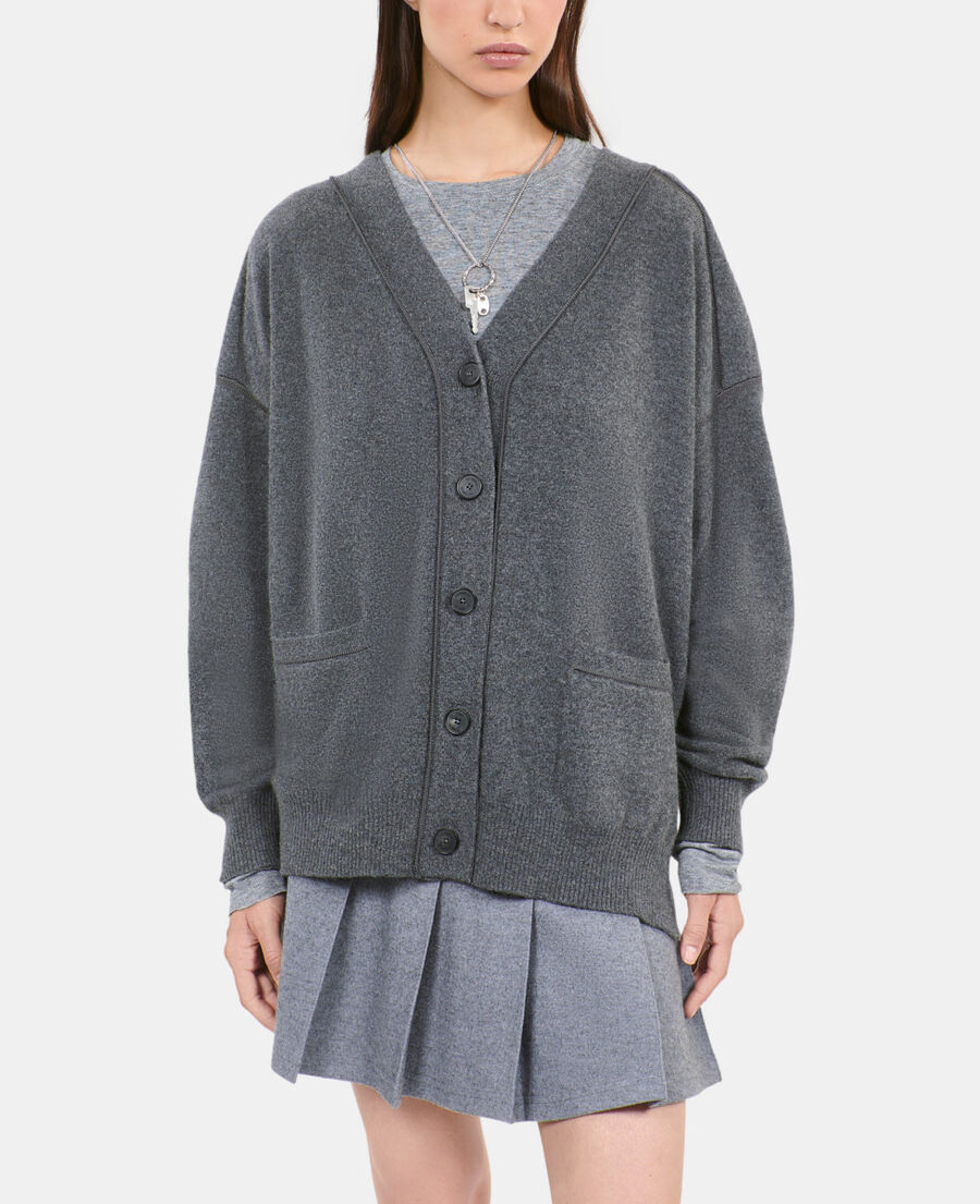 The Kooples WOMEN ANTHRACITE MELANGE grey cashmere cardigan