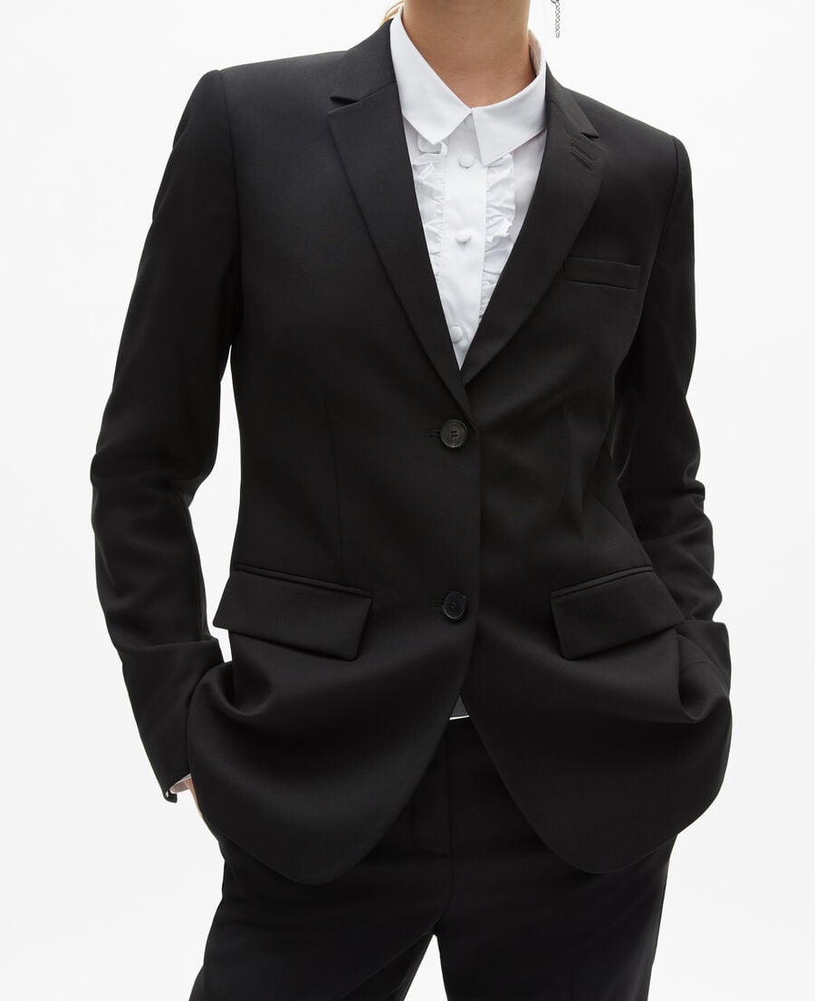 The Kooples FEMME BLACK veste tailleur en laine coupe cintr&eacute;e noire 