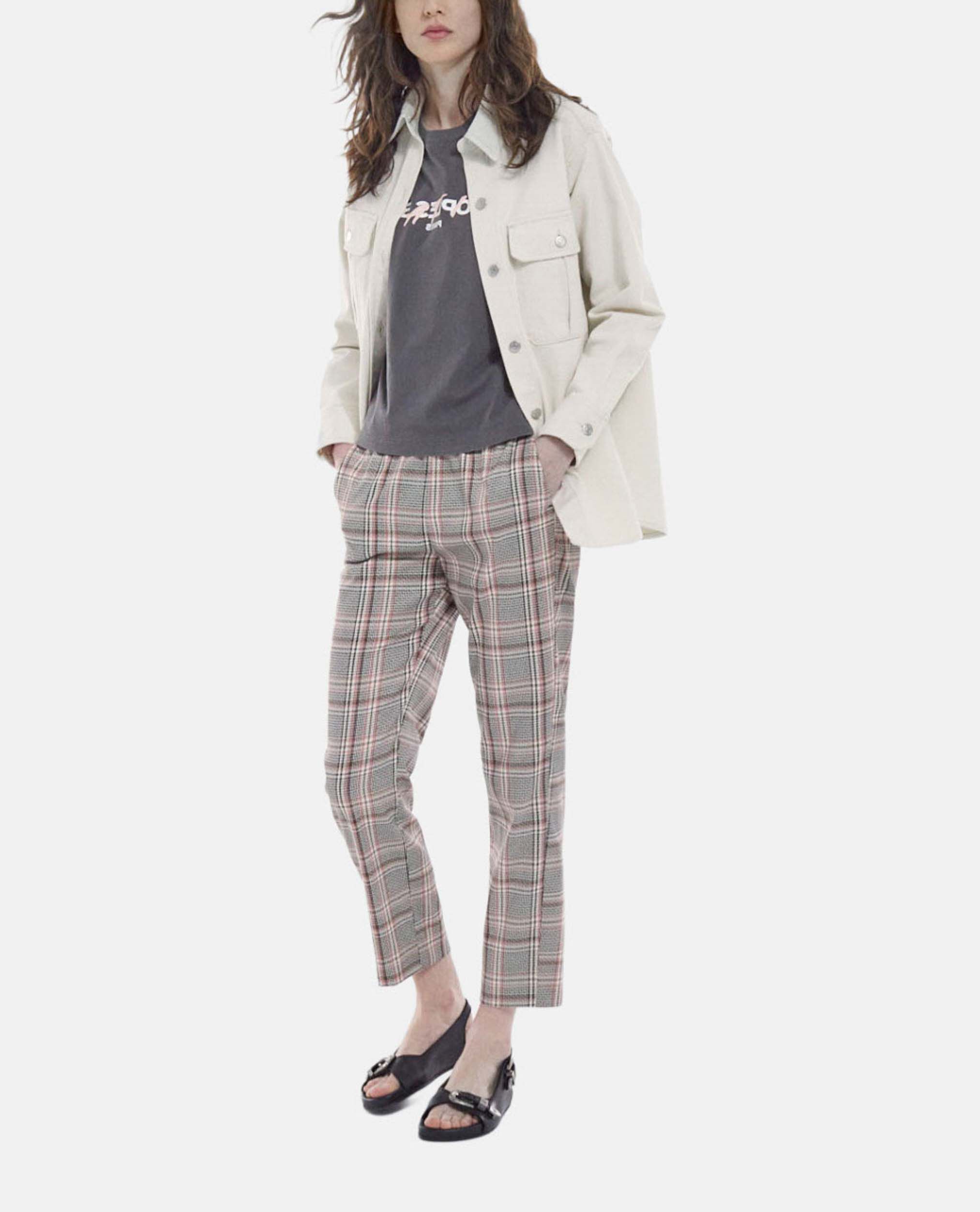 Pink and black checked flowing printed pants, PINK, hi-res image number null