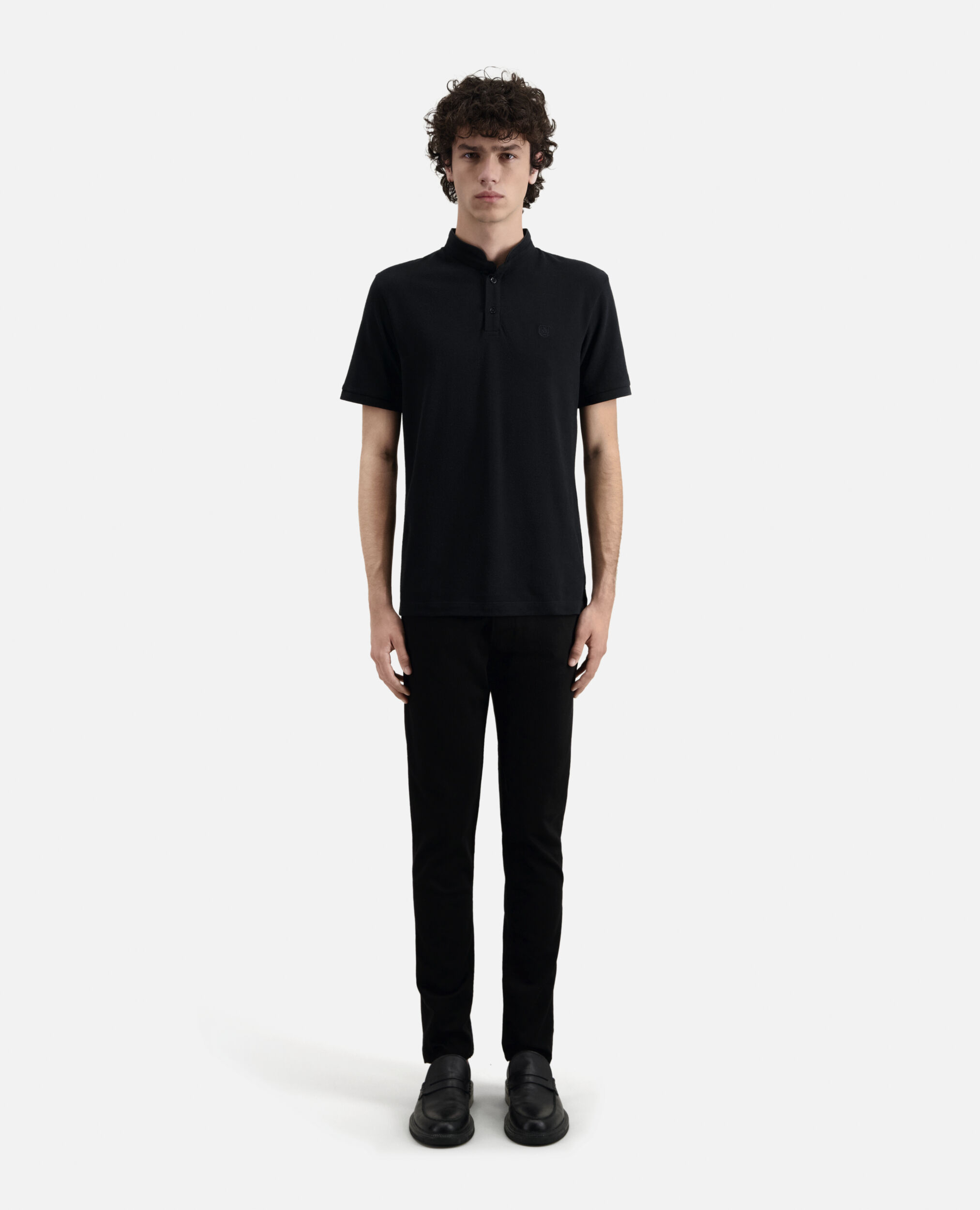 Black cotton polo t-shirt, BLACK, hi-res image number null