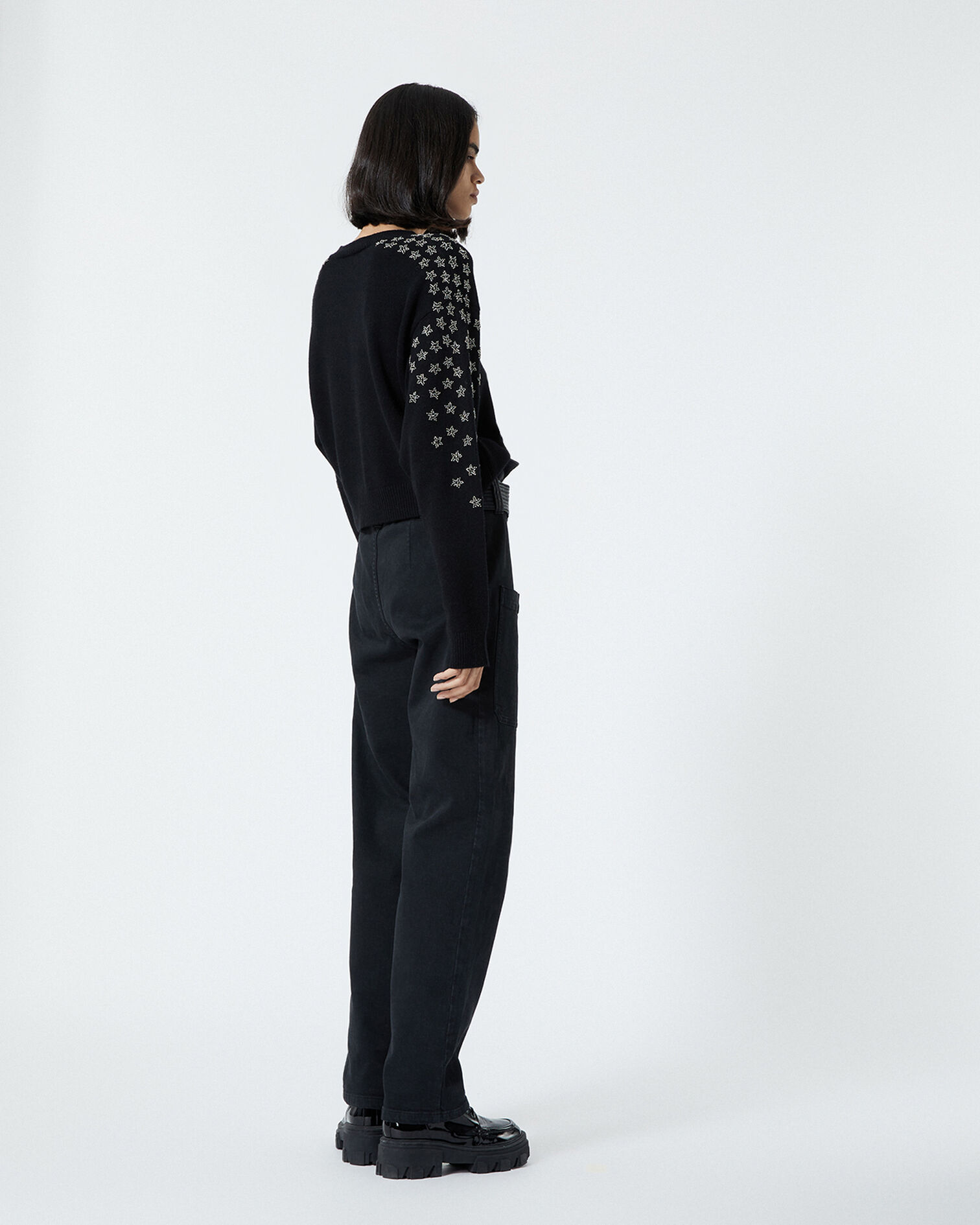 Black cashmere and wool sweater w/rhinestone, BLACK, hi-res image number null