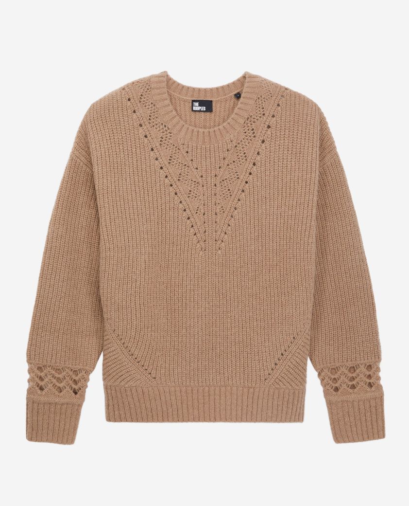 The Kooples DAMEN BROWN-BEIGE camelfarbener pullover aus einer wollmischung
