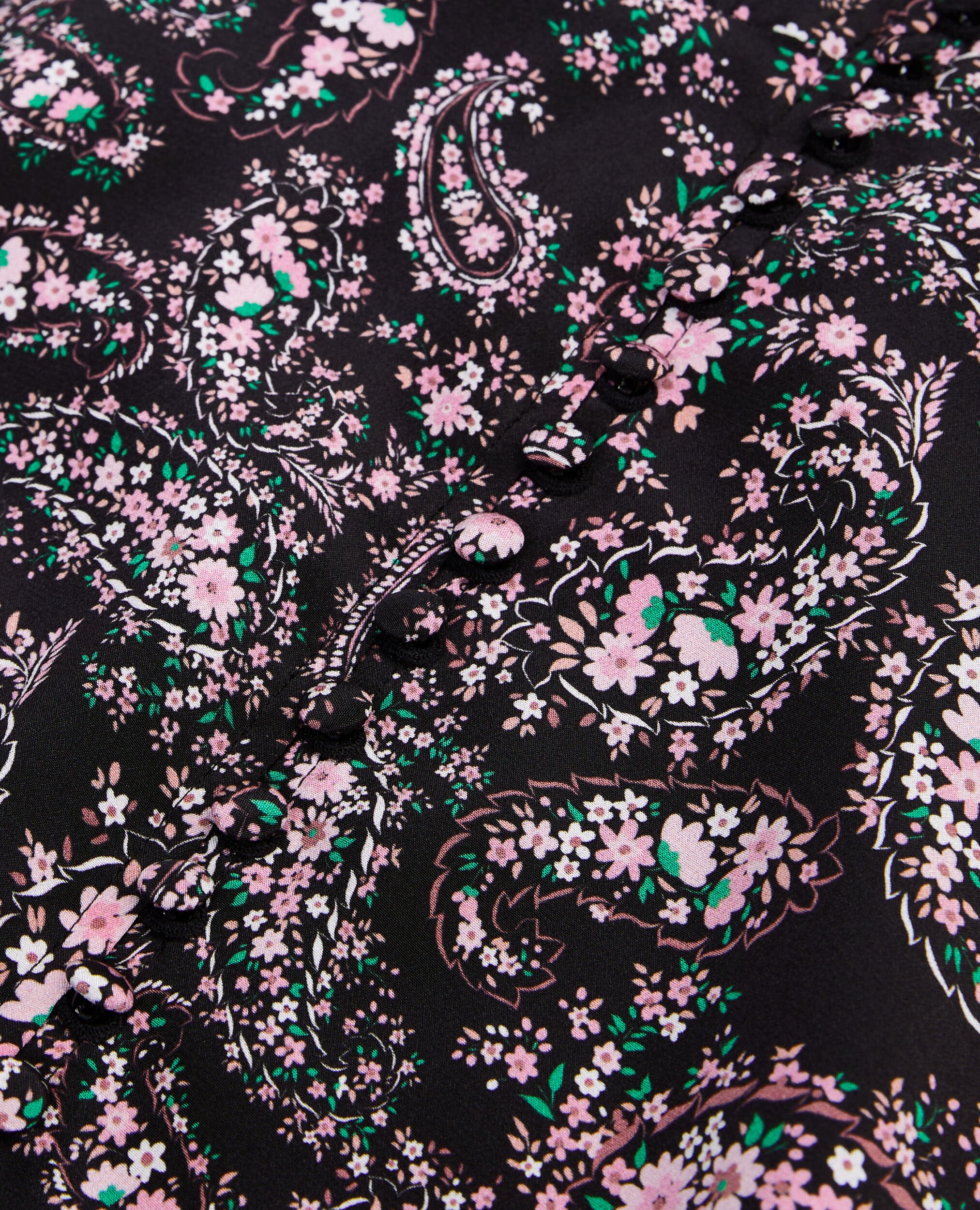 Robe courte imprimée avec boutonnage en soie, BLACK / PINK, hi-res image number null