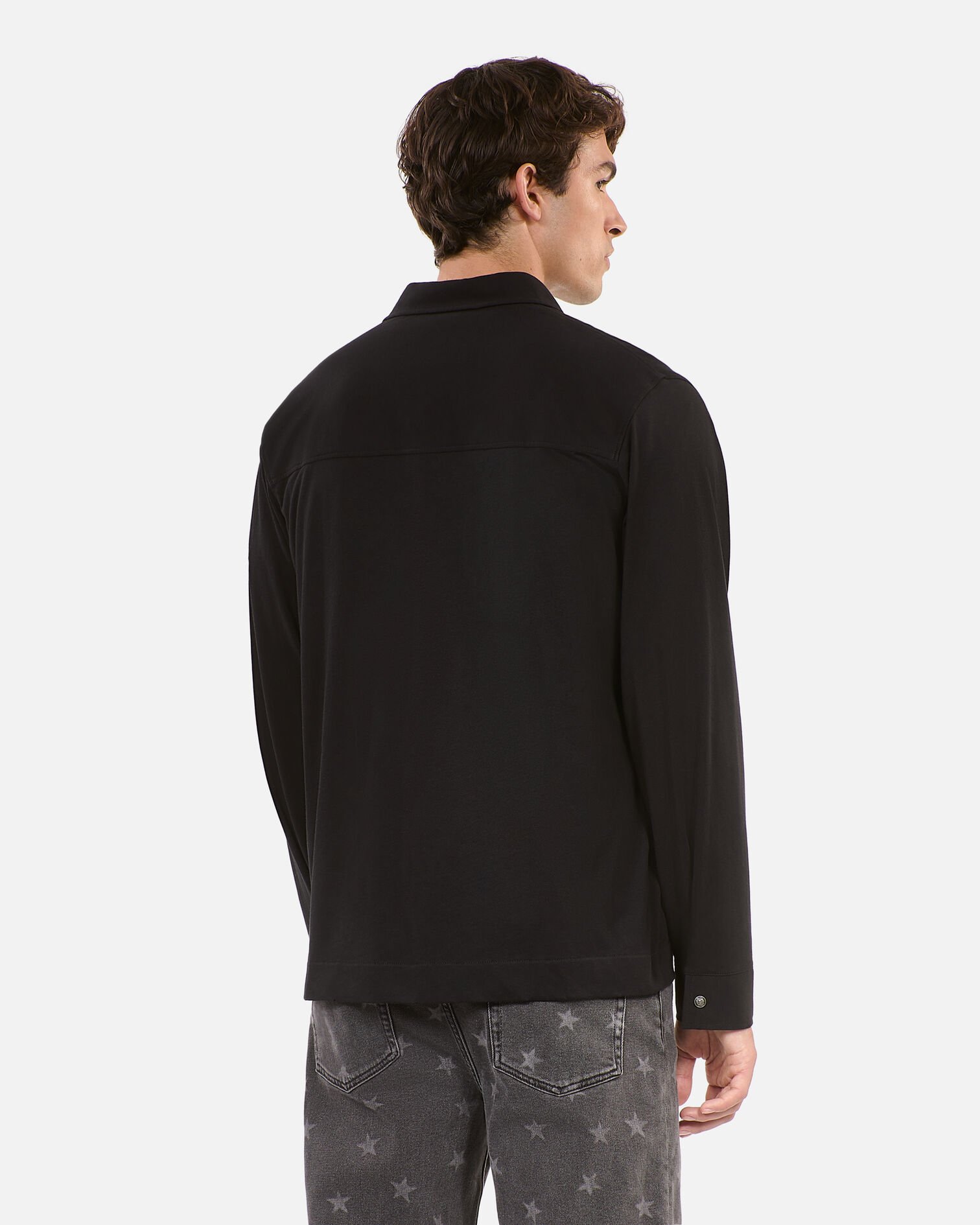 Black shirt-style long-sleeved t-shirt, BLACK WASHED, hi-res image number null
