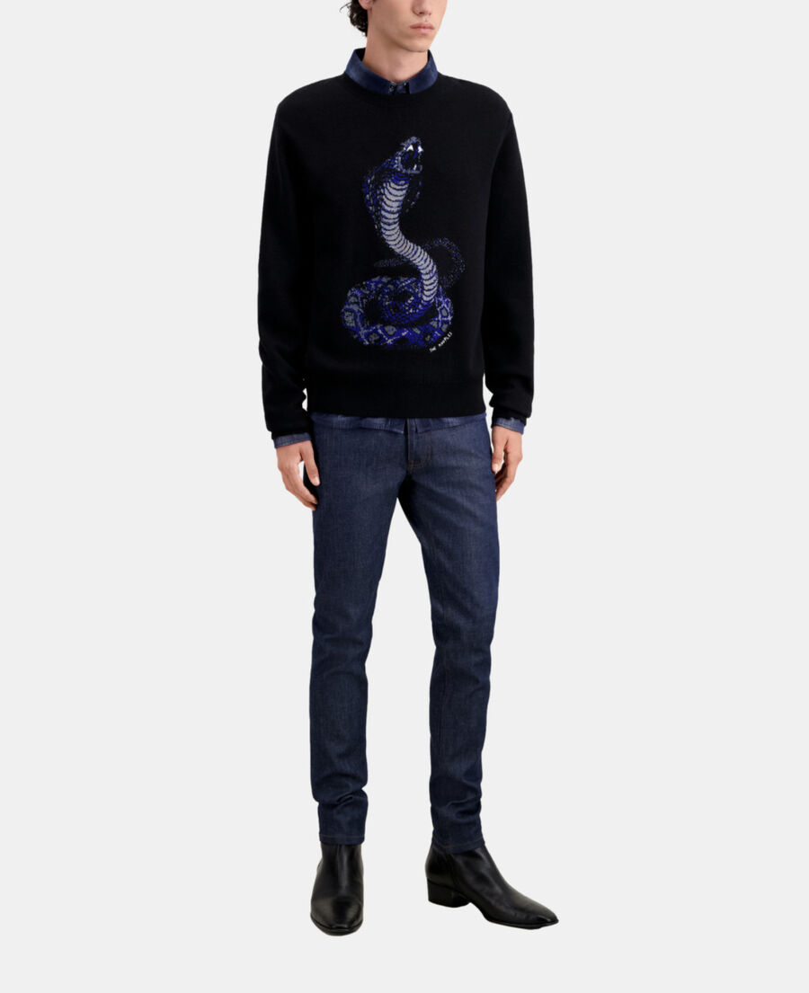 pull noir cobra en laine mélangée