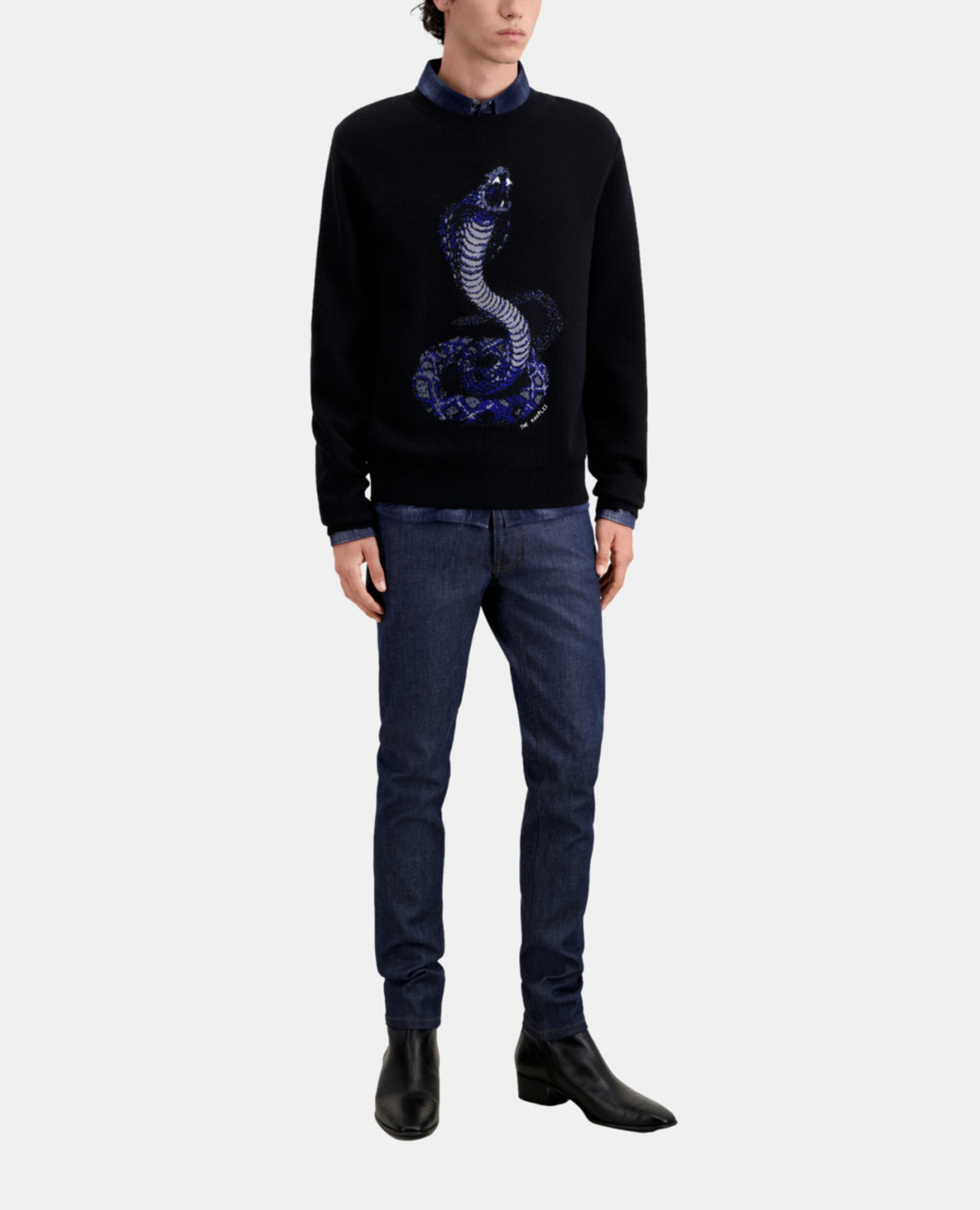 Pull noir cobra en laine mélangée, BLACK, hi-res image number null