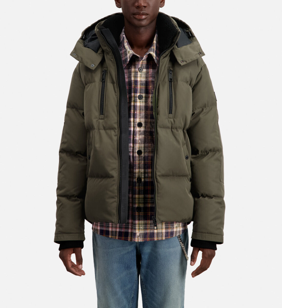Khaki hooded puffer jacket The Kooples