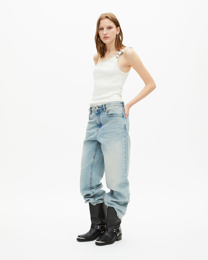 The Kooples WOMEN ECRU asymmetric ecru ribbed tank top