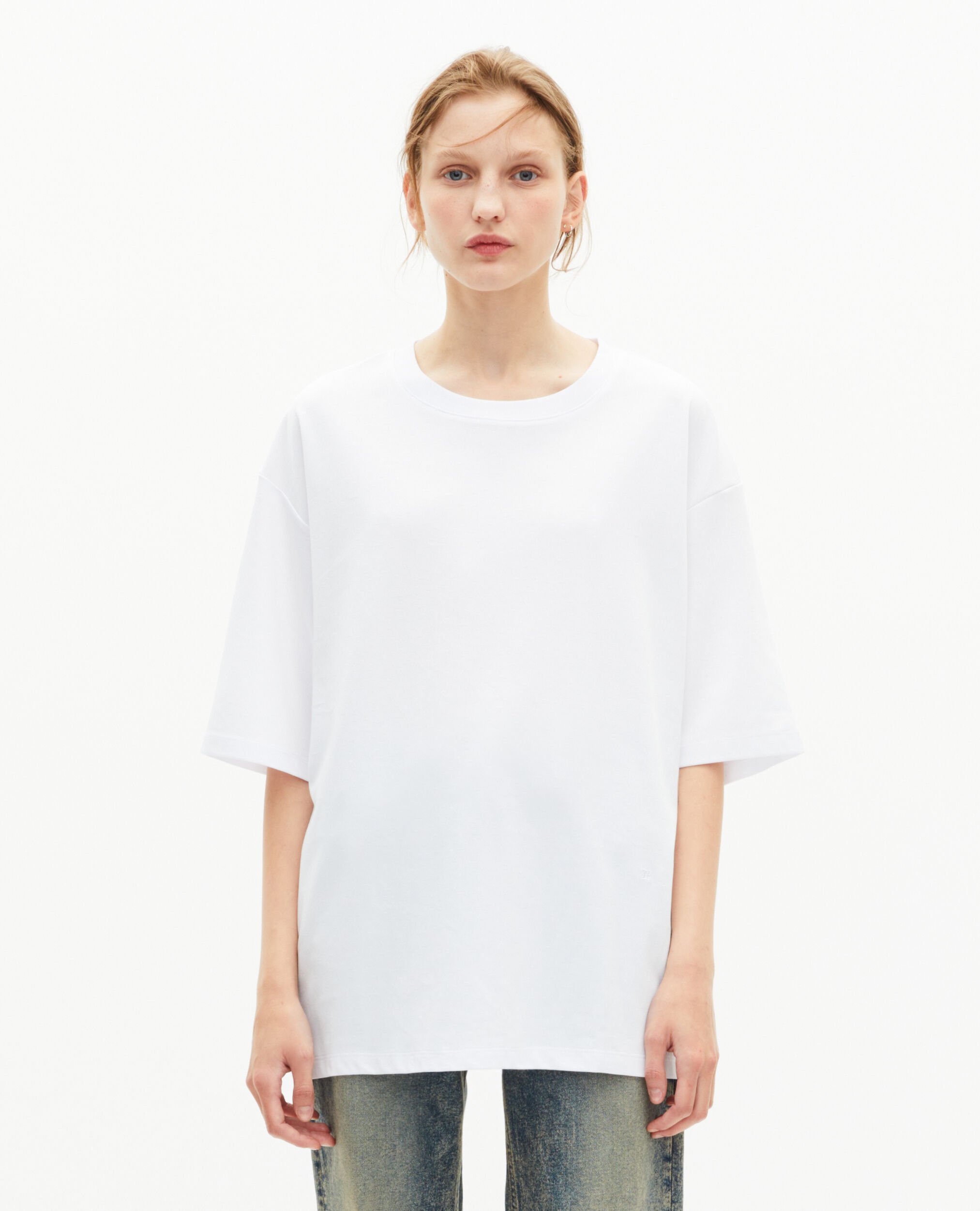 Unisex loose plain white T-shirt, WHITE, hi-res image number null