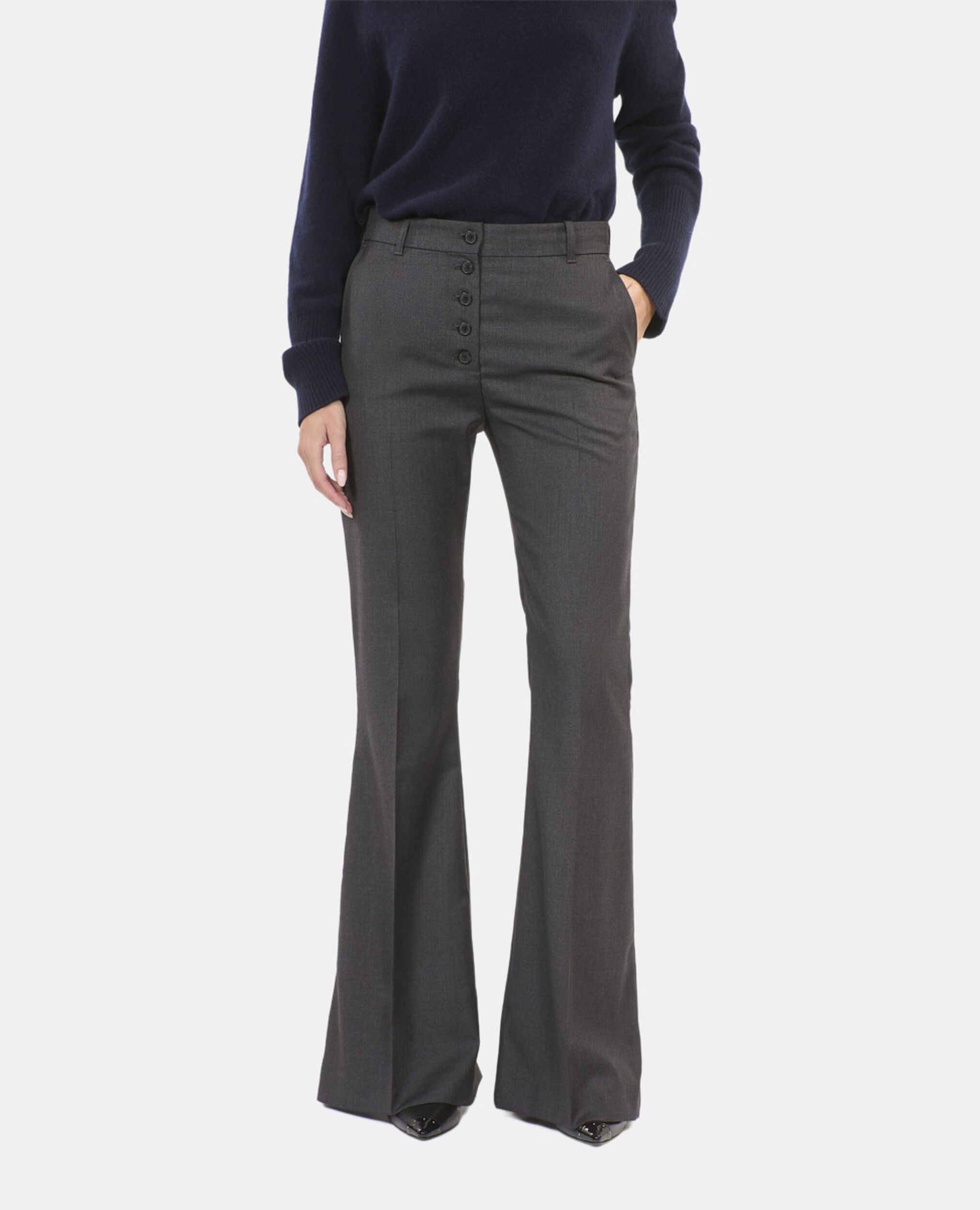 Pantalón campana gris de lana, GREY, hi-res image number null