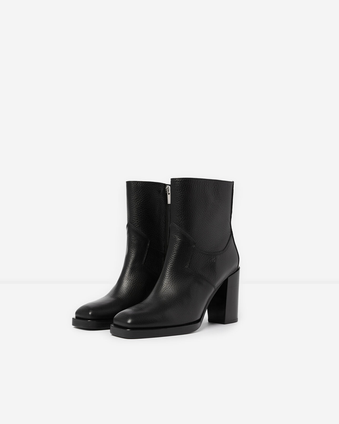 The Kooples WOMEN BLACK square black leather ankle boots