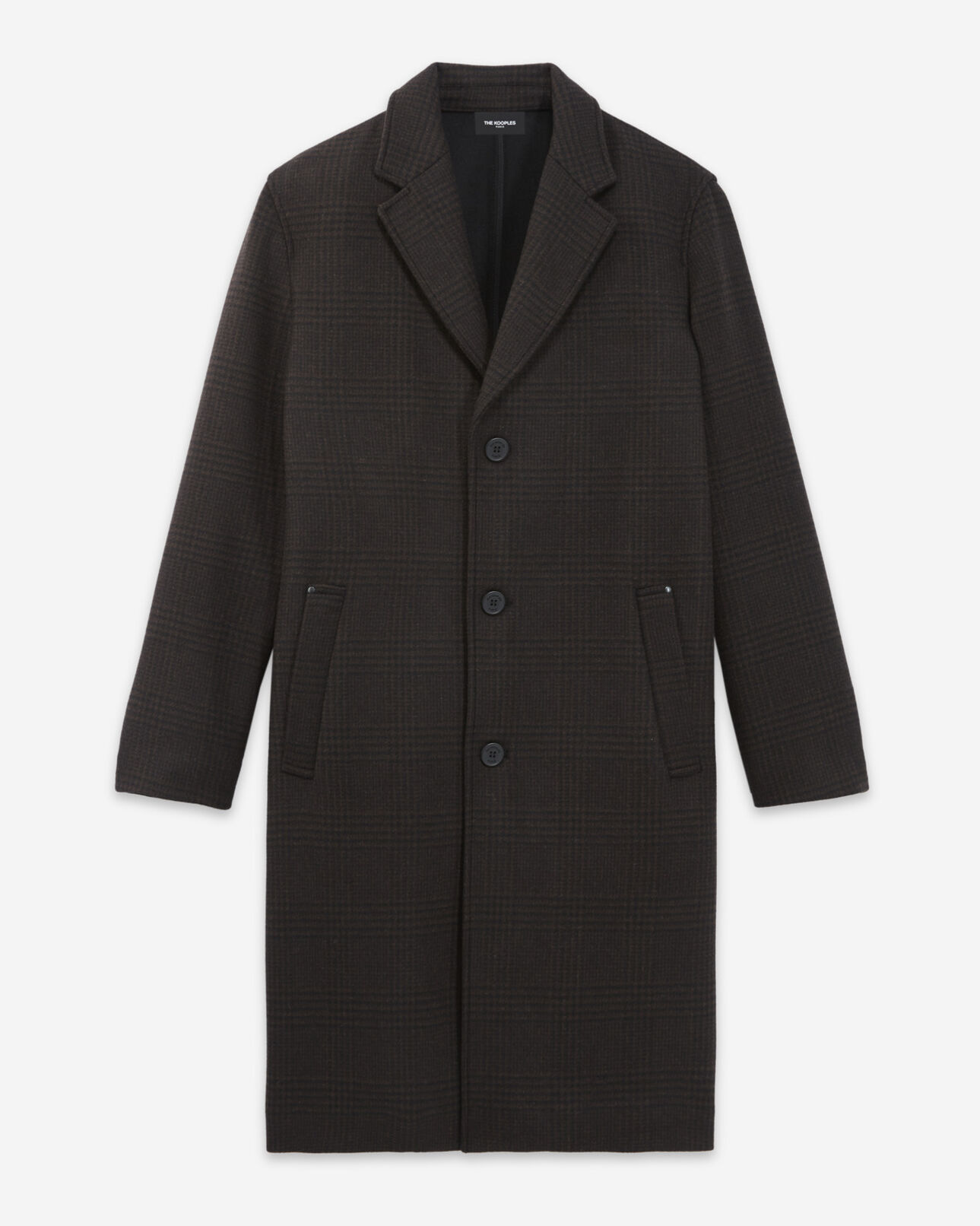The Kooples HOMME BLACK BROWN manteau à carreaux long marron et noir