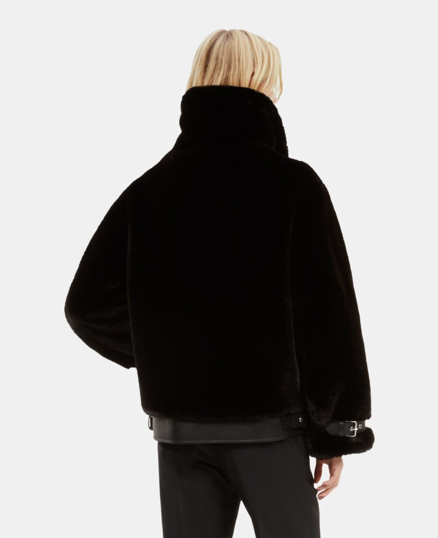 The Kooples WOMEN BLACK black fur-effect aviator jacket