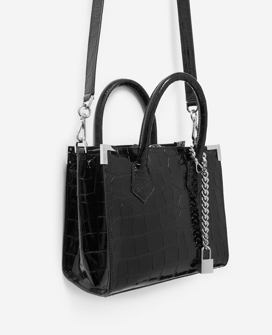 medium black croco-print ming bag