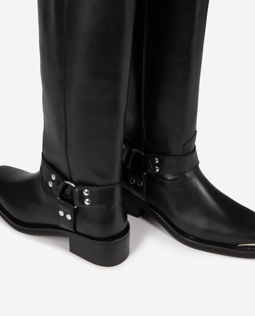 The Kooples WOMEN BLACK black leather strap boots