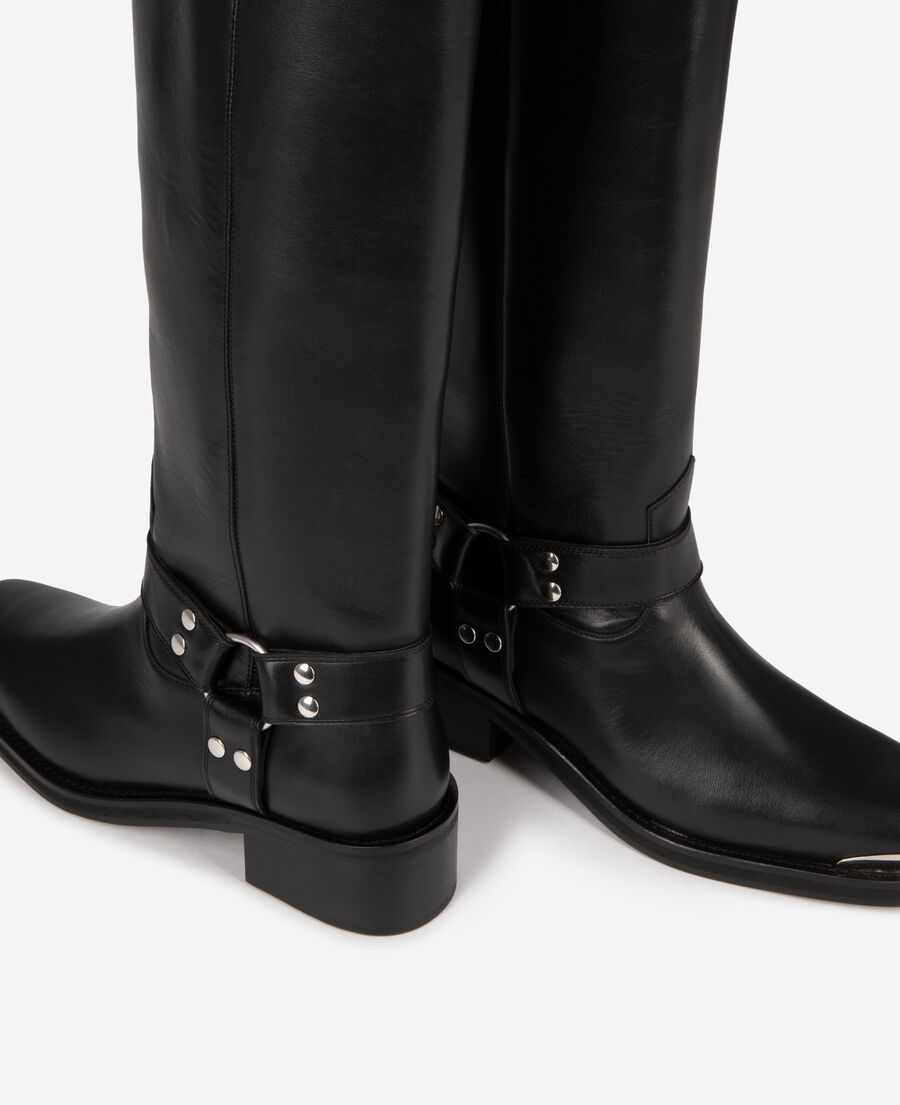 The Kooples FEMME BLACK bottes &agrave; sangles en cuir noir