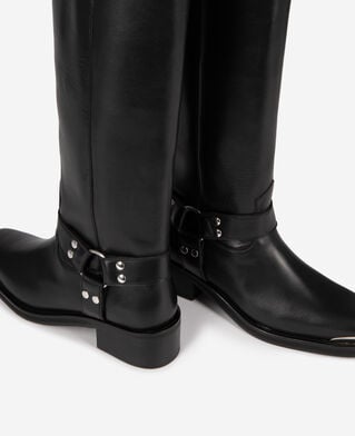 The Kooples FEMME BLACK bottes &agrave; sangles en cuir noir