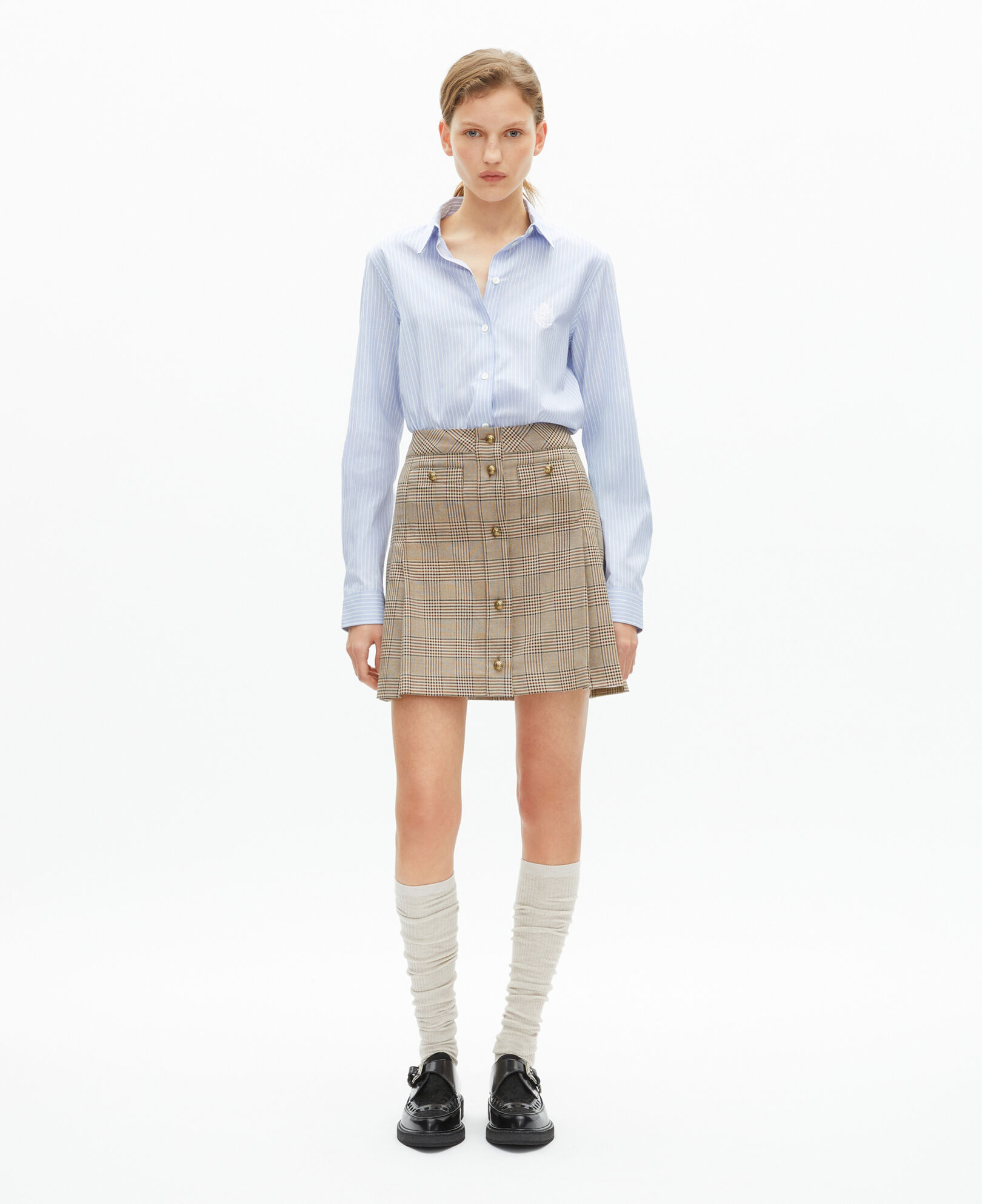 The Kooples WOMEN BEIGE-BROWN short beige prince of wales skirt