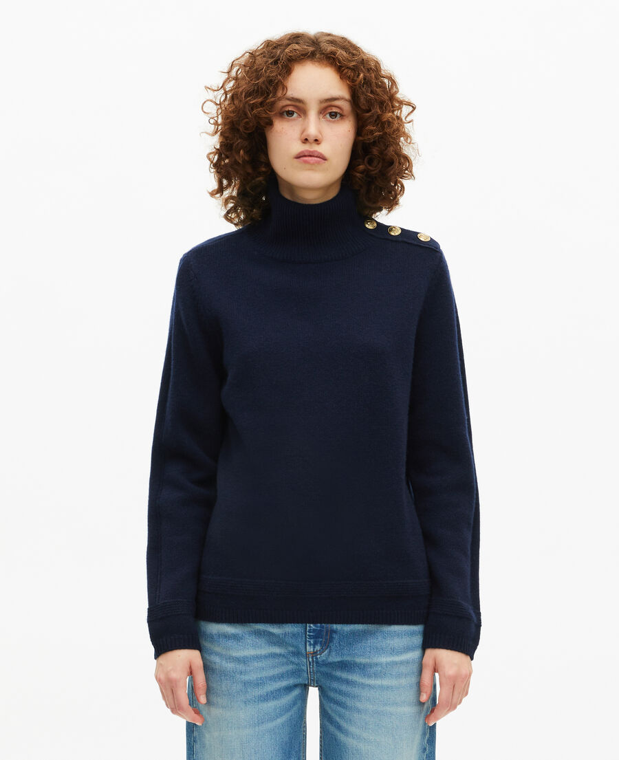 The Kooples DAMEN NAVY pullover mit stehkragen aus marinefarbener wolle
