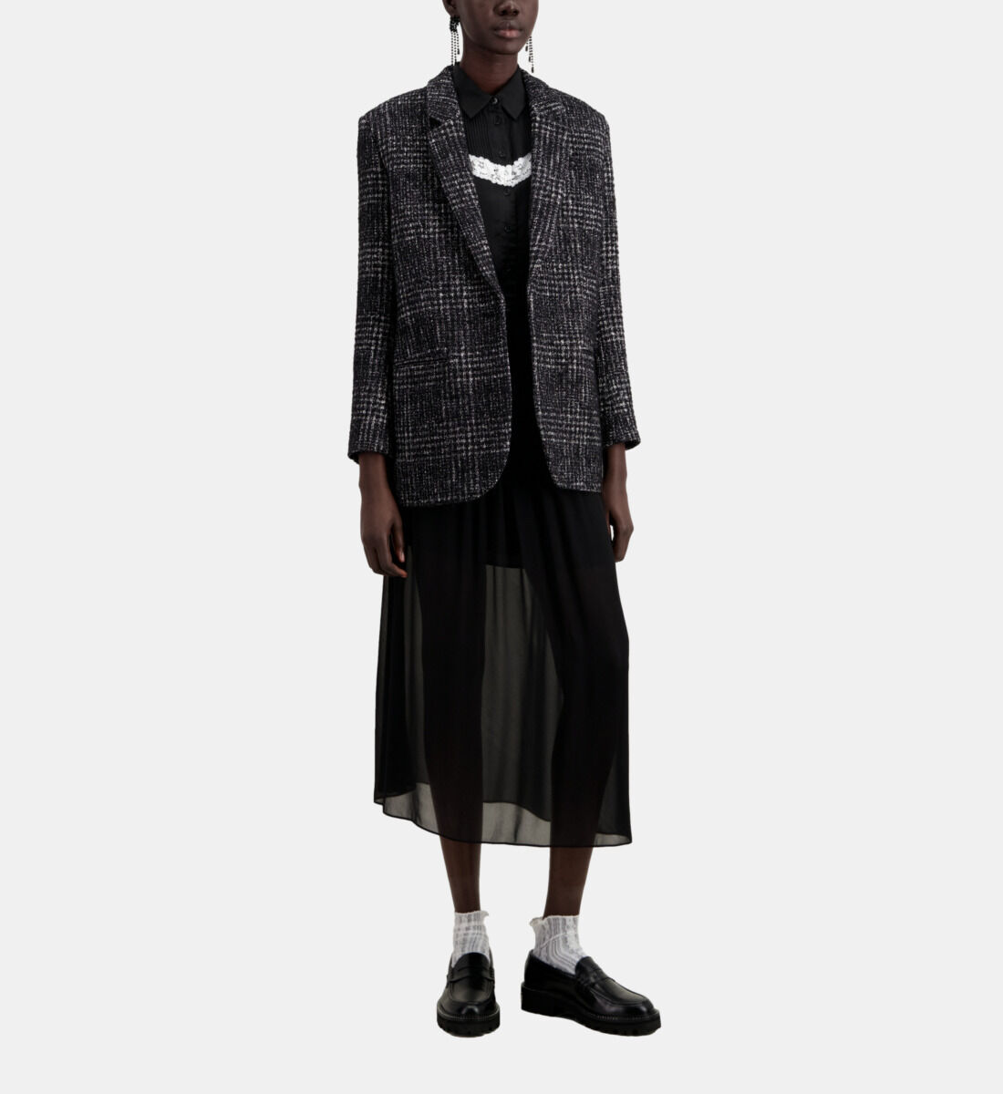 Zara tweed blazer black store