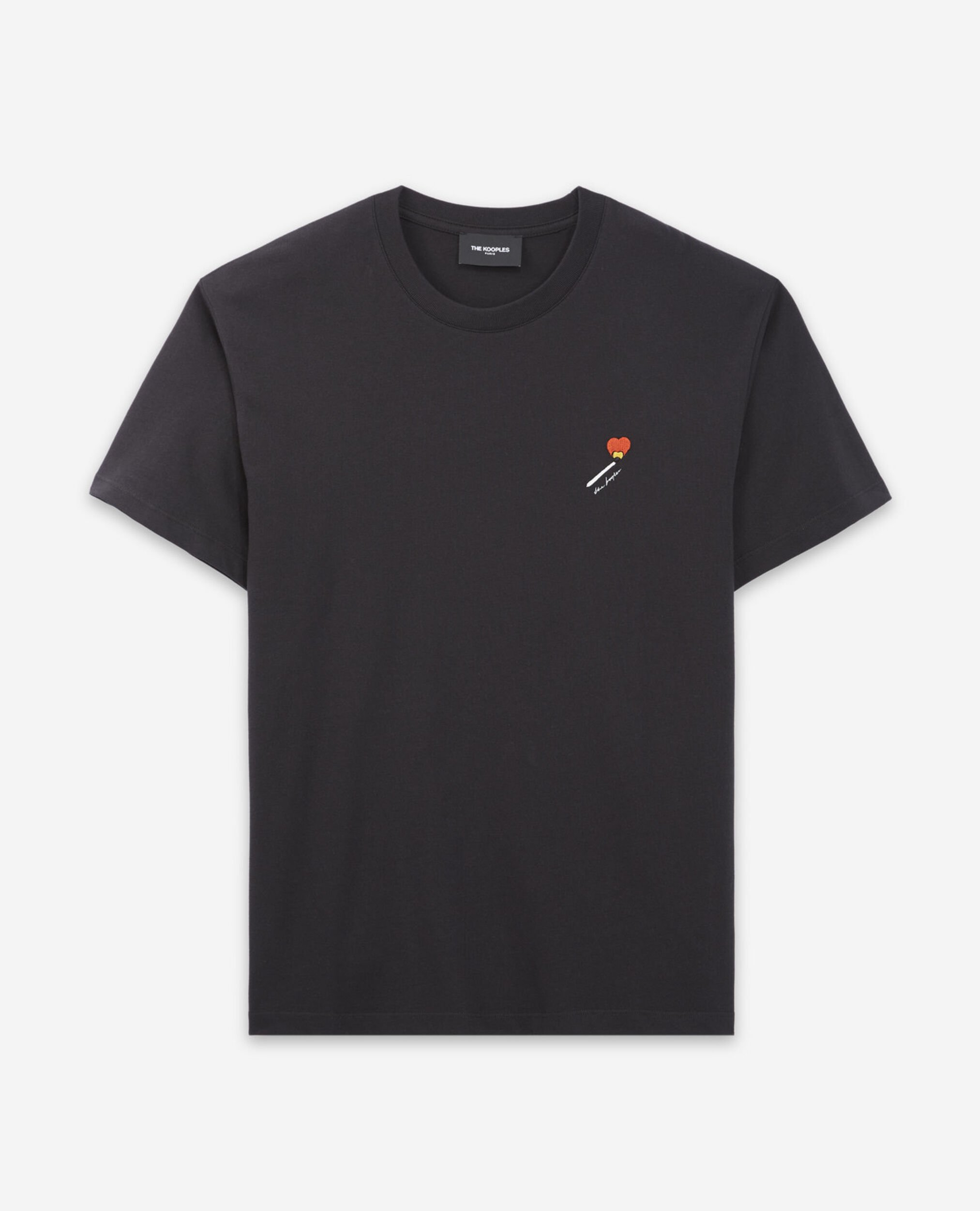 Black cotton T-shirt with embroidery, BLACK, hi-res image number null
