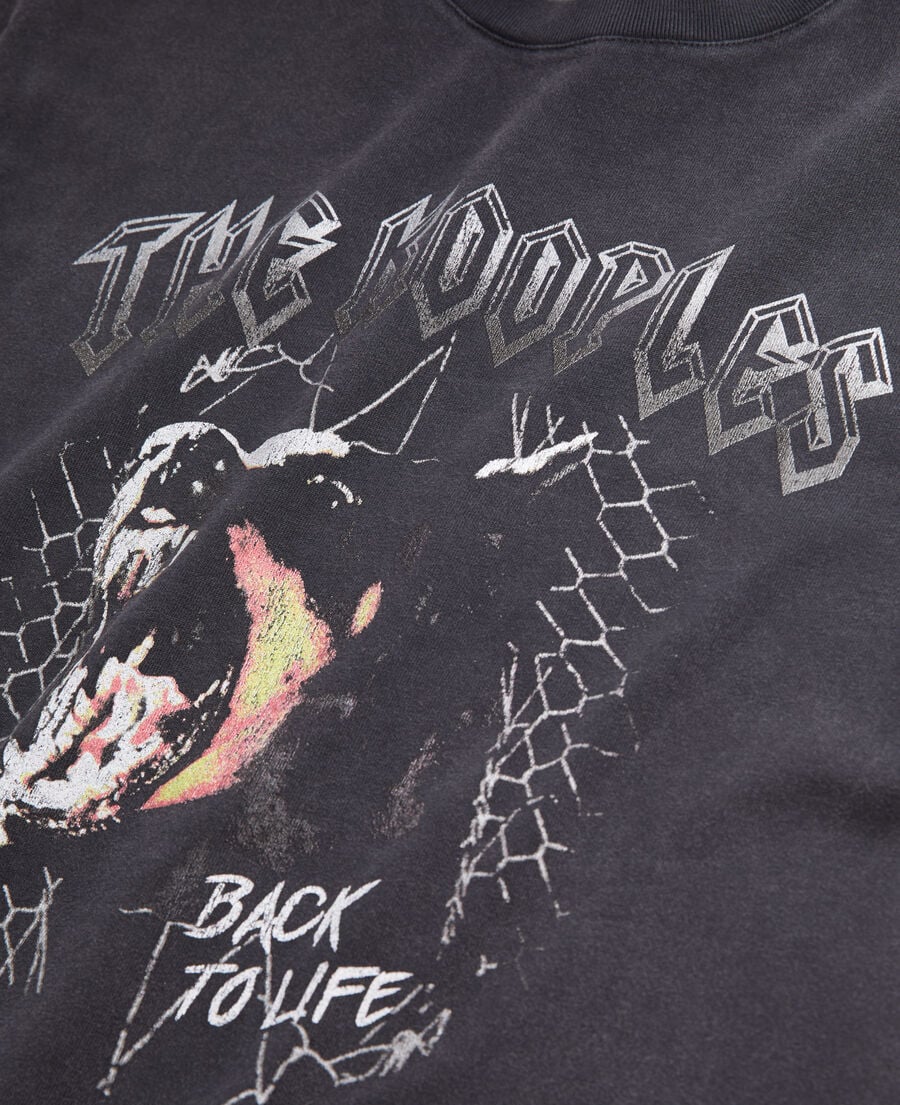 The Kooples F BLACK WASHED women's black t-shirt with barking dog serigraphy