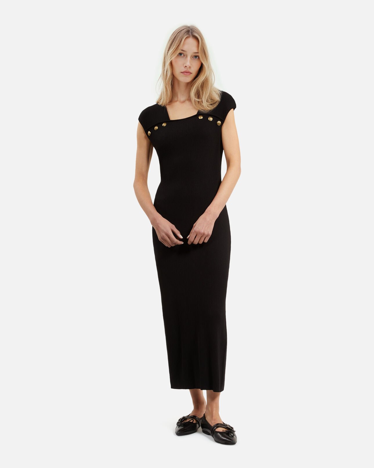 The Kooples FEMME BLACK robe longue en maille côtelée noire