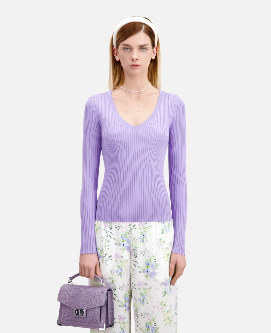 lilac ribbed knit sweater