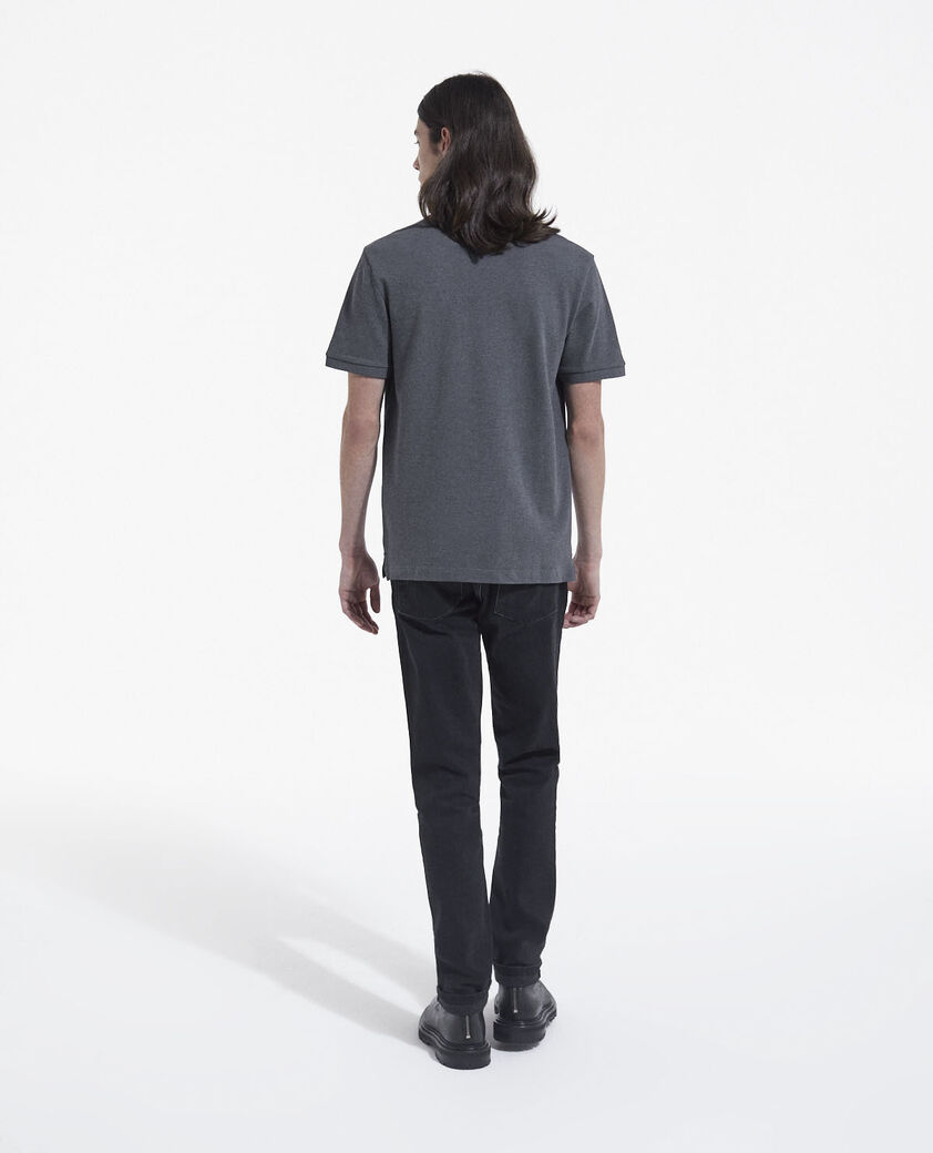 The Kooples H GREY-NAVY dark gray embroidered polo w/ officer collar