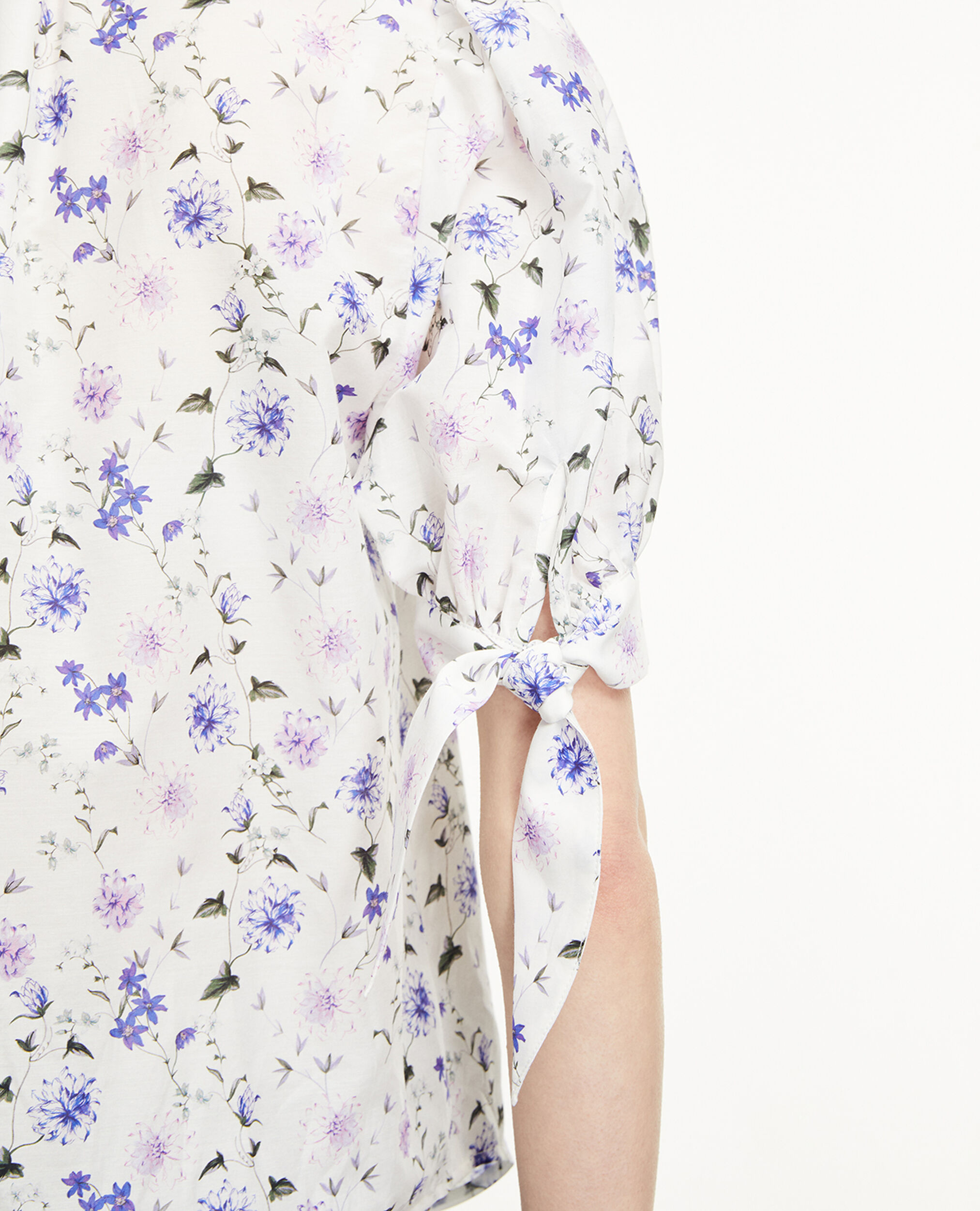 Fitted printed shirt with bow detail, ECRU / LAVENDER, hi-res image number null