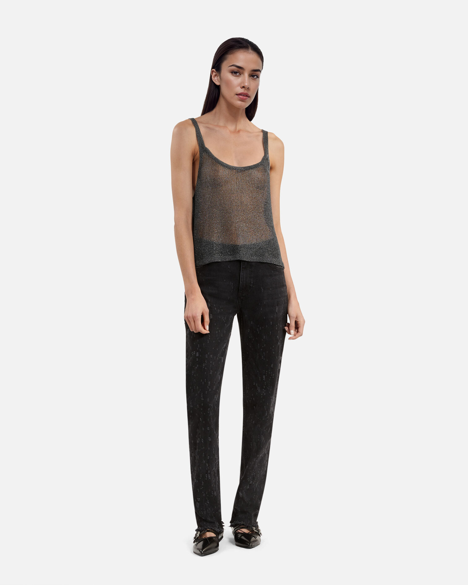 Grey knit rib effect tank top, GREY SILVER, hi-res image number null